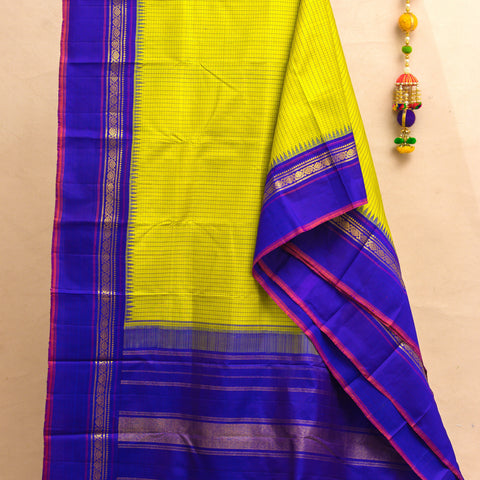 Lime green with royal blue border with unstitched blouse