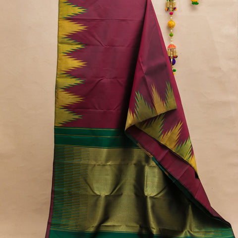 Maroon with temple border with unstitched blouse