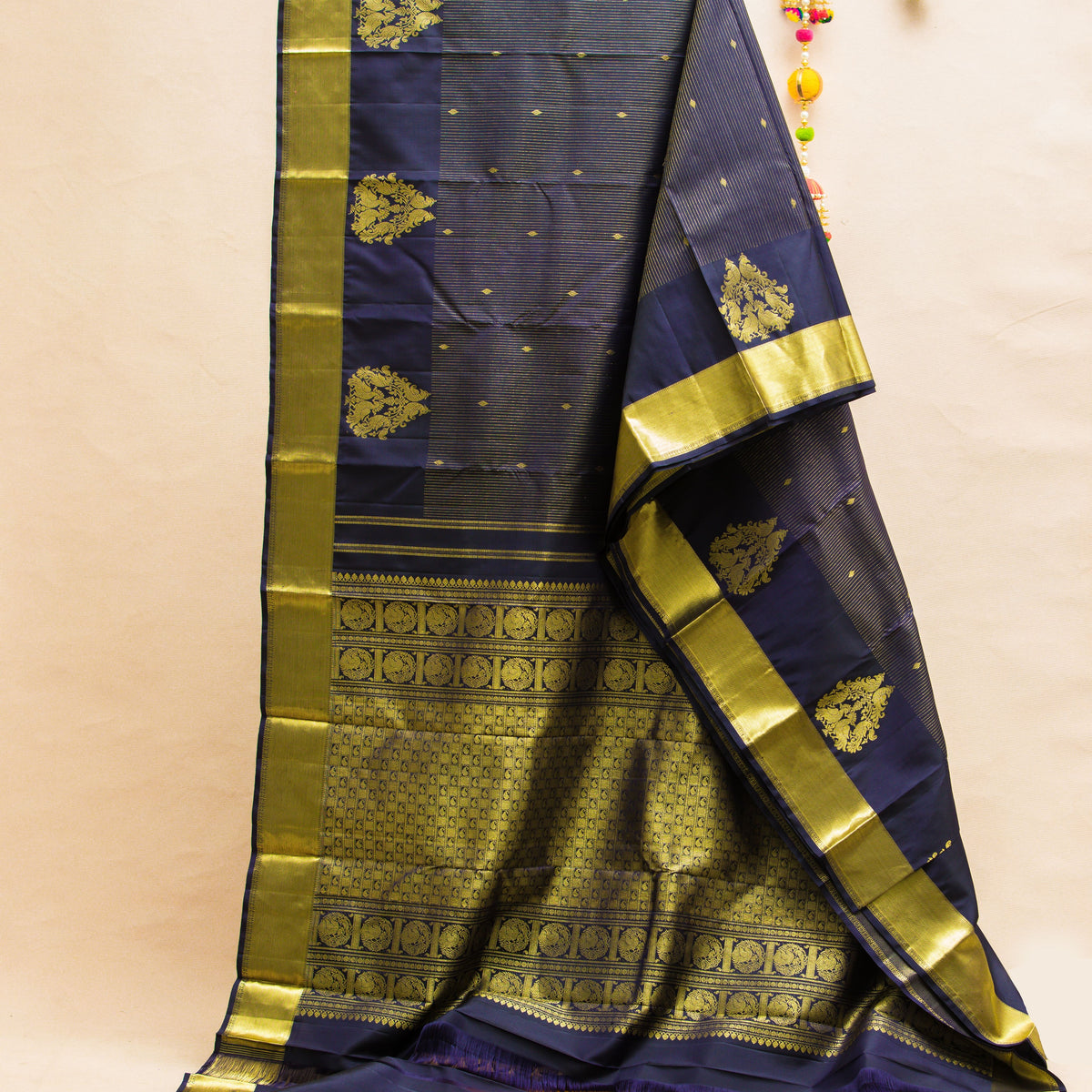 Royal blue with vertical line & putta zari self with unstiched blouse