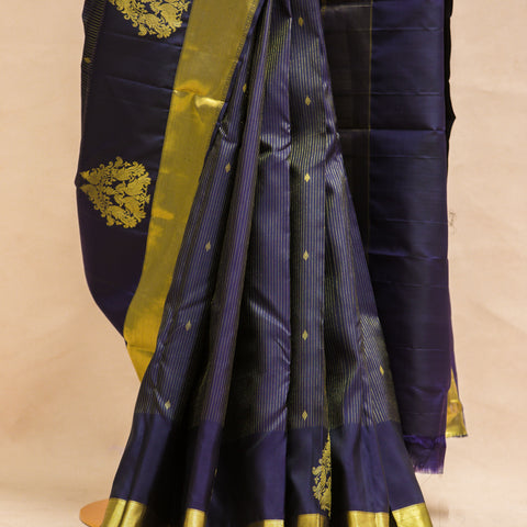 Royal blue with vertical line & putta zari self with unstiched blouse