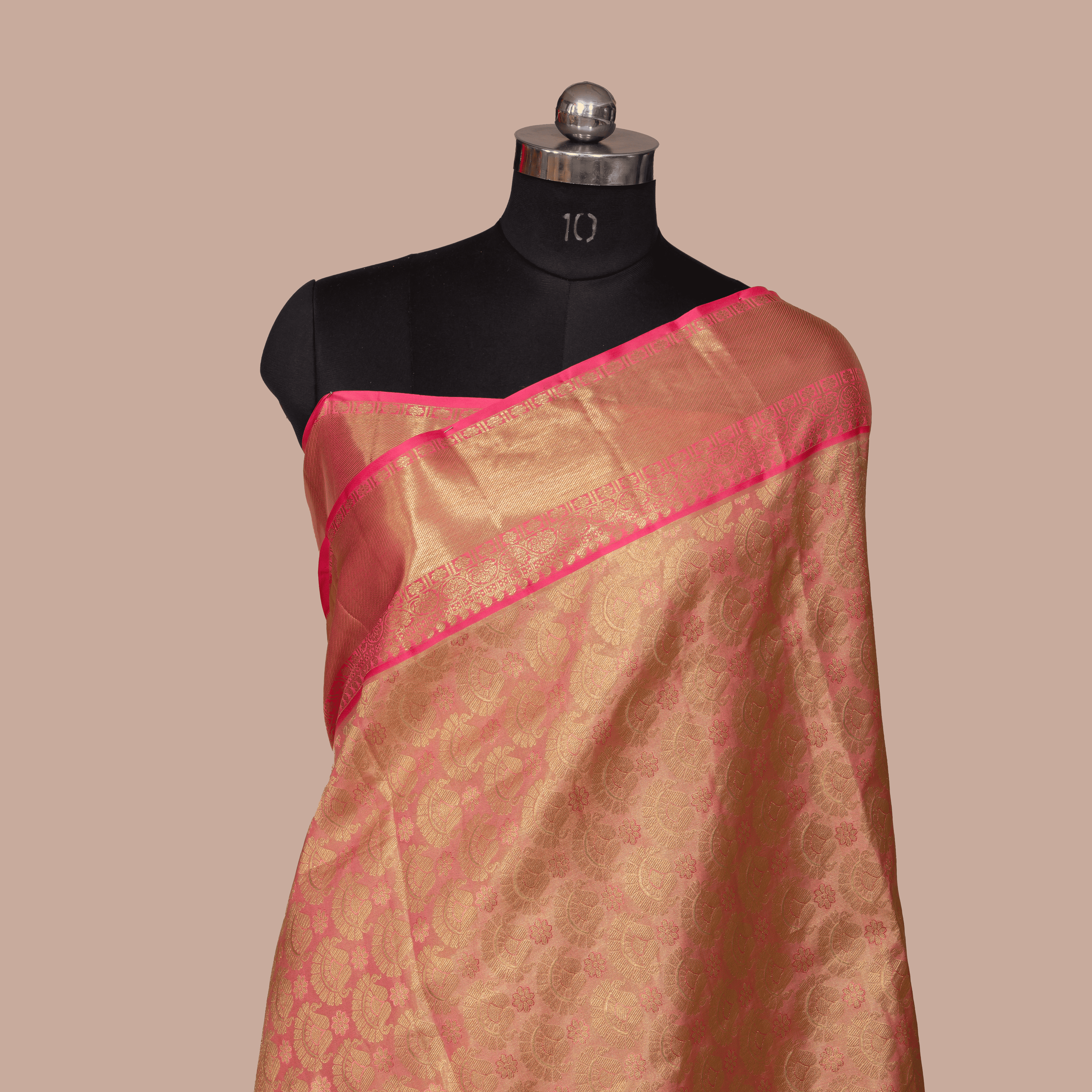 Light Pink & flower  Embos Body Design & Pink Border With Unstiched Blouse