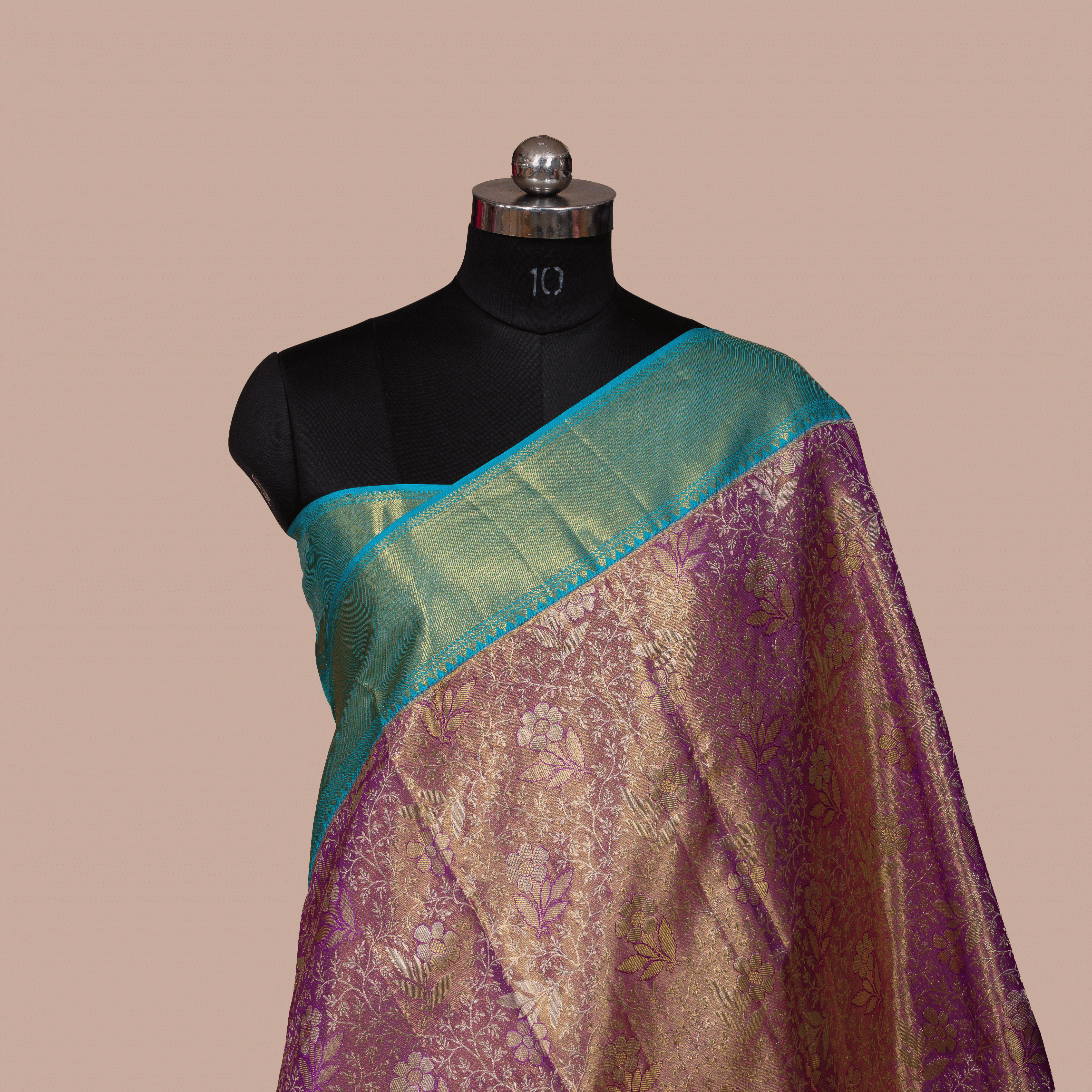 Lavender & Kodi Body Design & Sky Blue Border  With Unstiched blouse