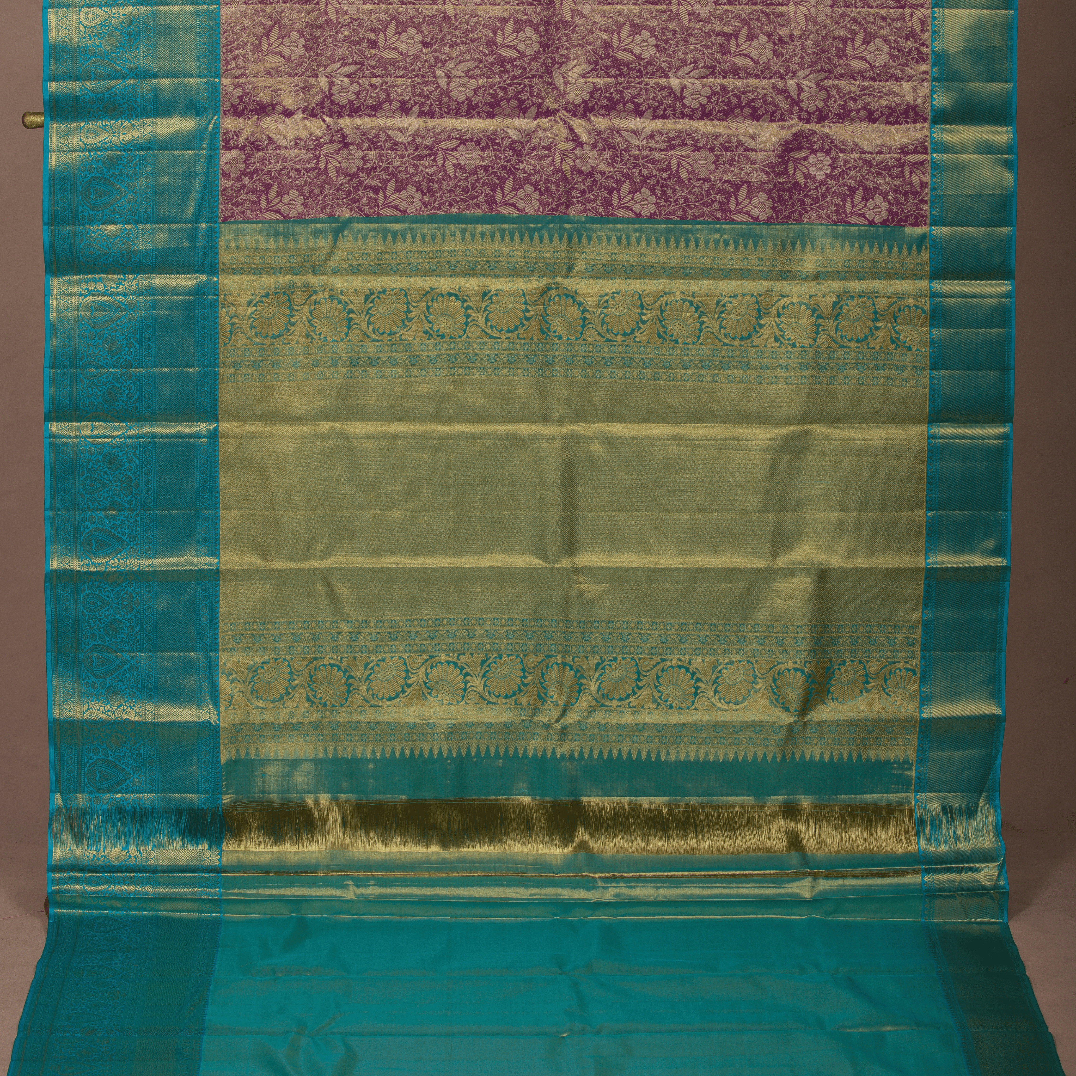 Lavender & Kodi Body Design & Sky Blue Border  With Unstiched blouse