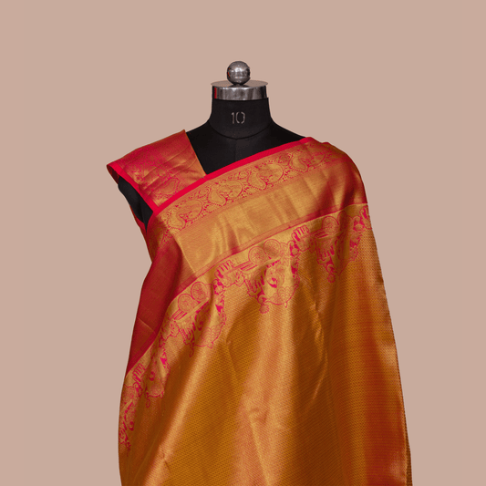 Gold & Pink Thread Body Design With Unstitched Blouse