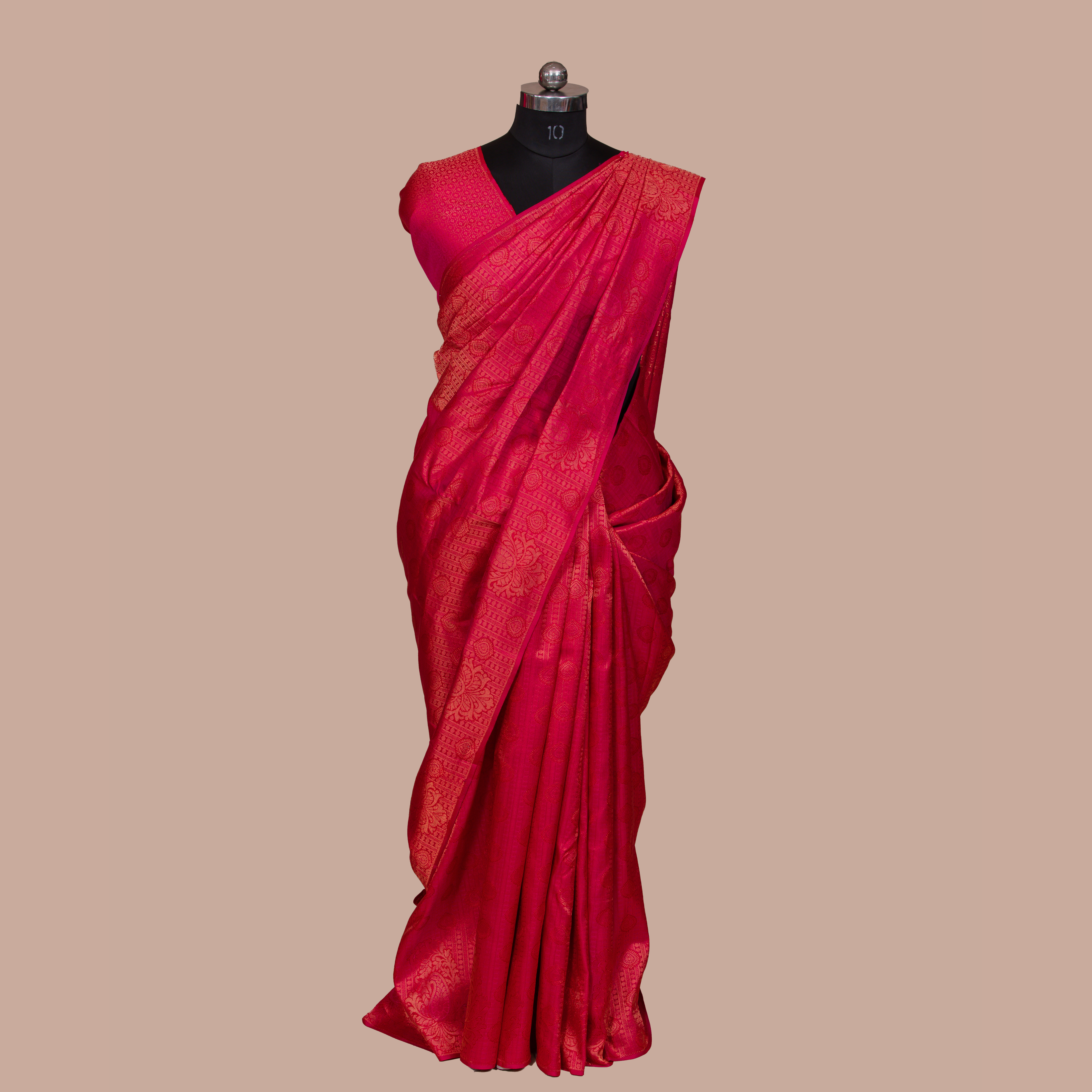 Pink & Embos Body Design &  Border less  With Unstiched Blouse