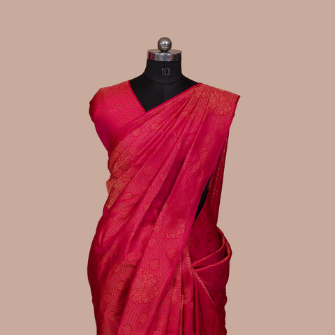 Pink & Embos Body Design &  Border less  With Unstiched Blouse