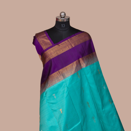 Sky Blue & Violet Butta Body Design & Double pit Border With Unstitched Blouse