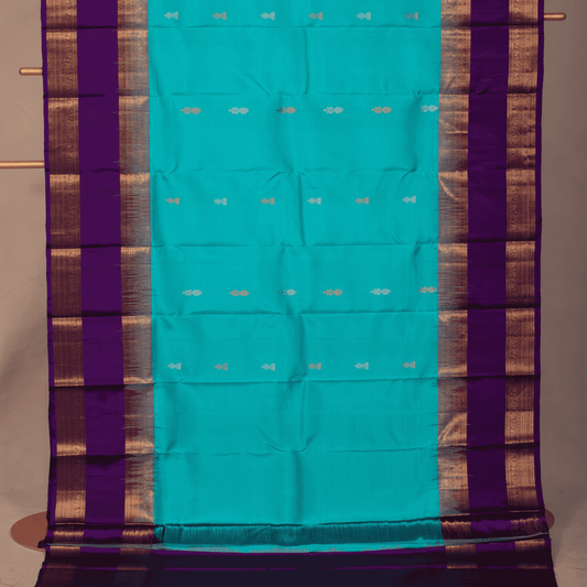 Sky Blue & Violet Butta Body Design & Double pit Border With Unstitched Blouse