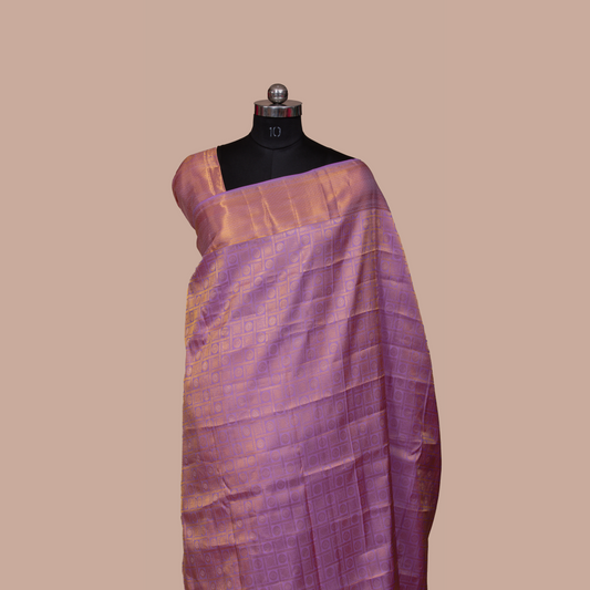 Lavender & Self Body Design & Self Border With Unstiched Blouse