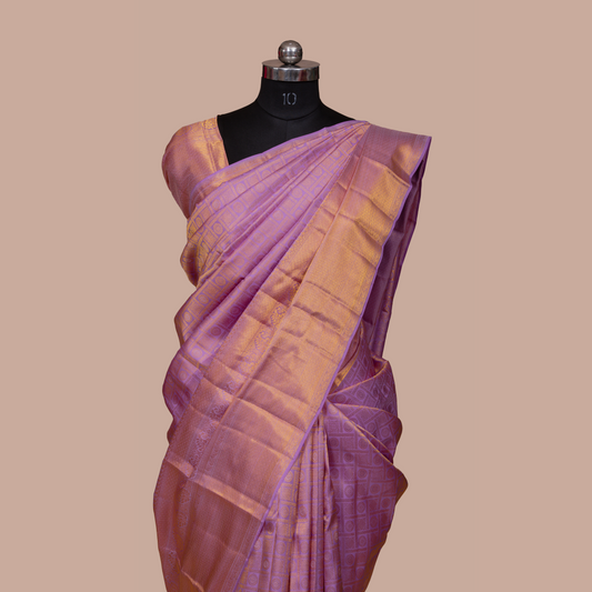 Lavender & Self Body Design & Self Border With Unstiched Blouse