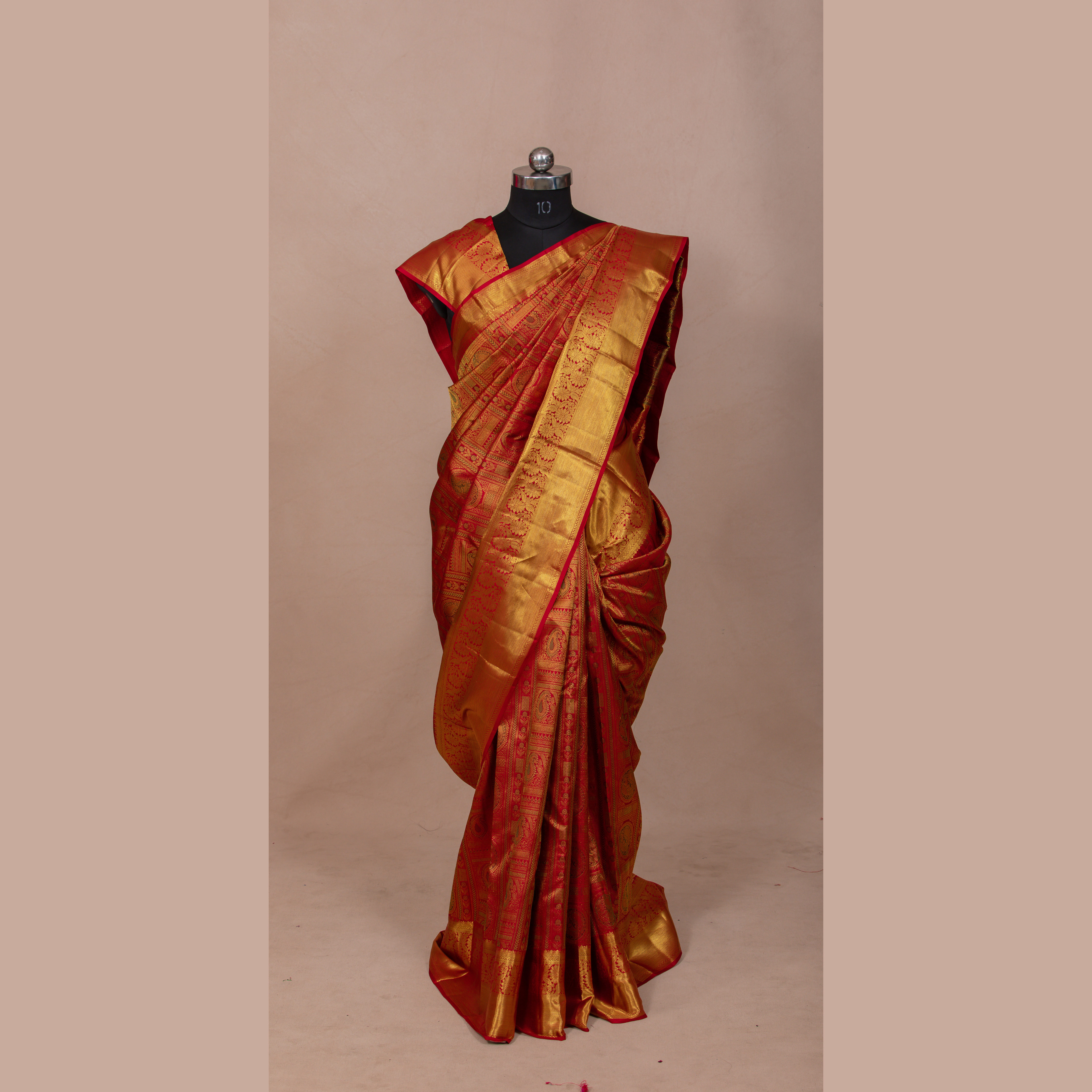 Maroon Saree with Gold Manga Buttas & Matching Border