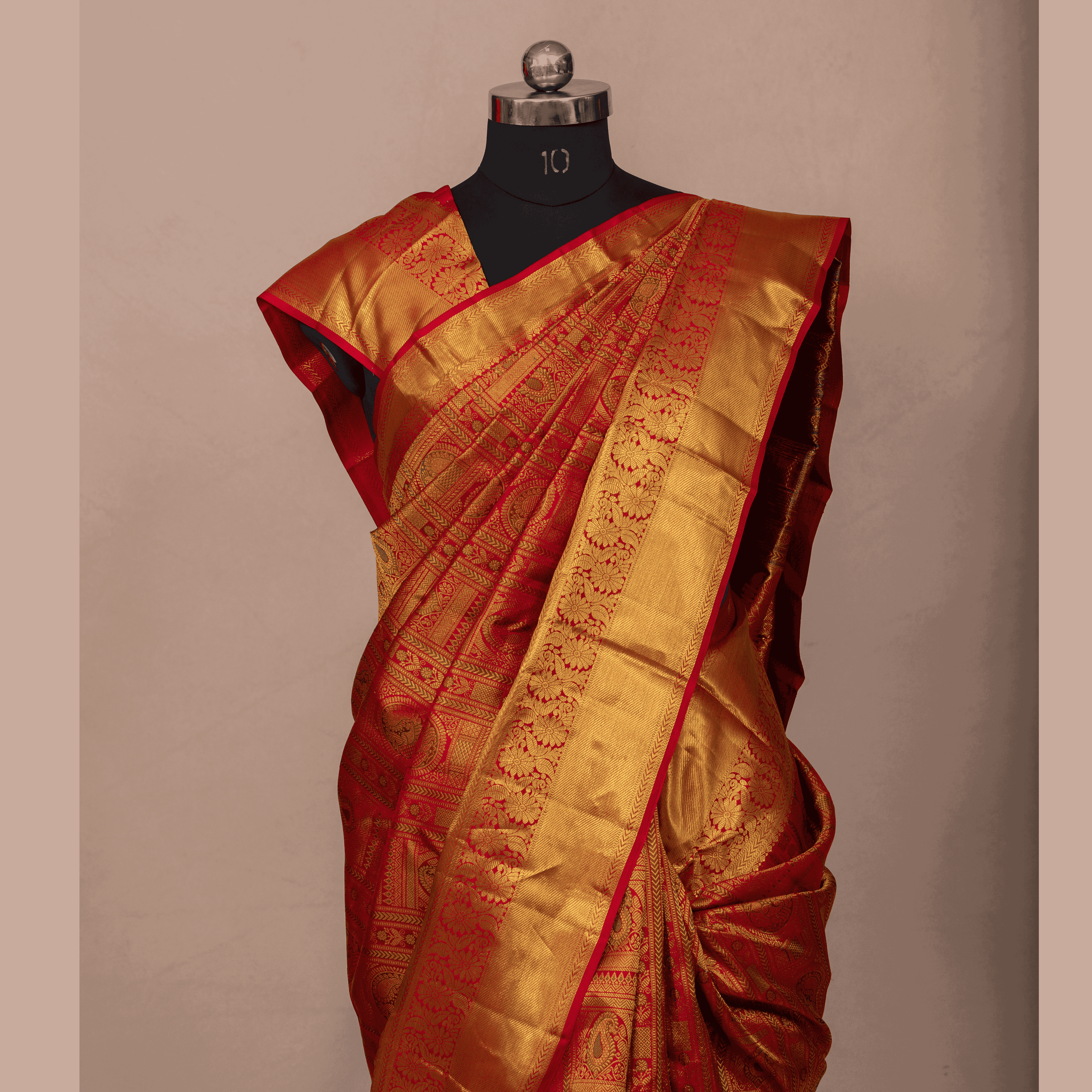 Maroon Saree with Gold Manga Buttas & Matching Border