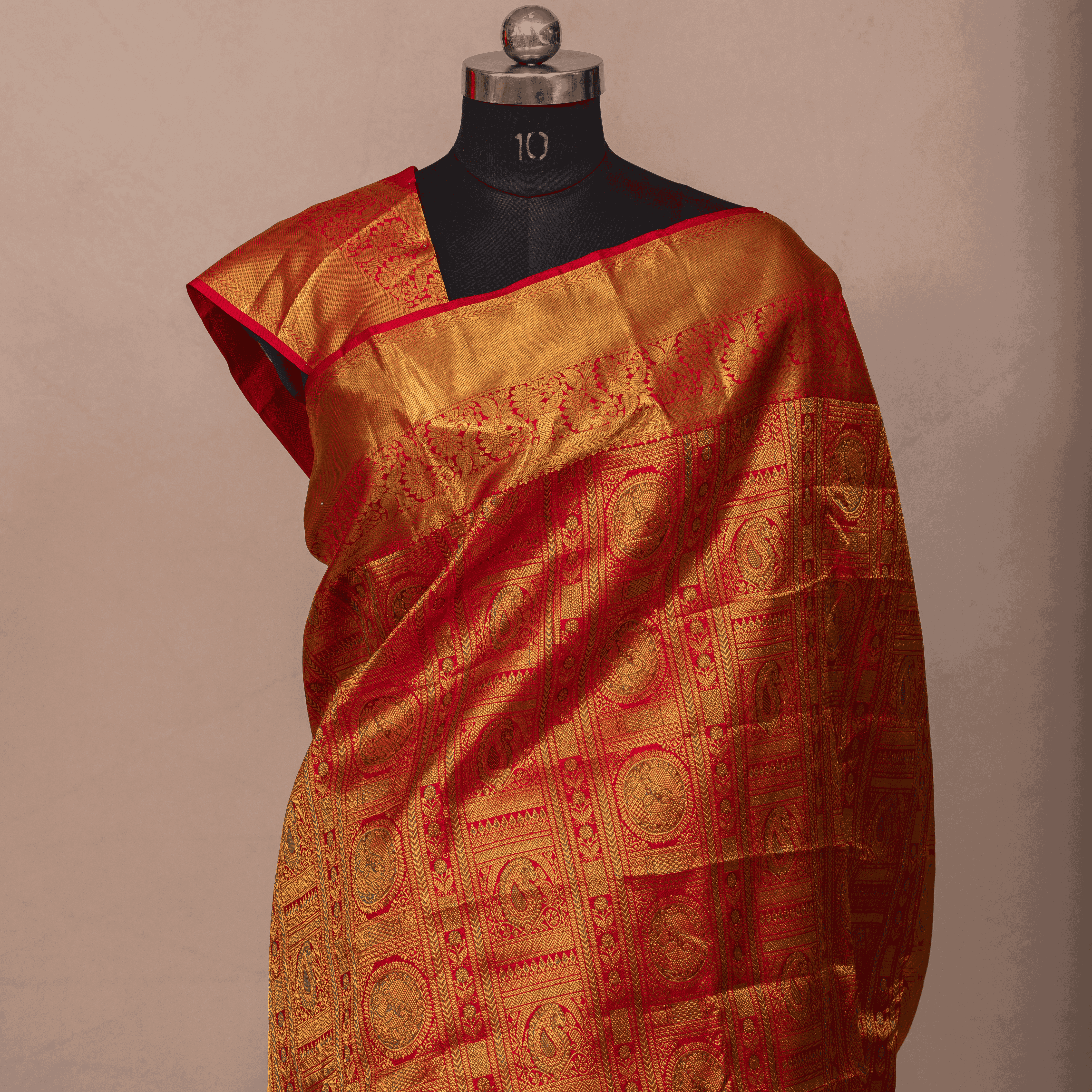 Maroon Saree with Gold Manga Buttas & Matching Border