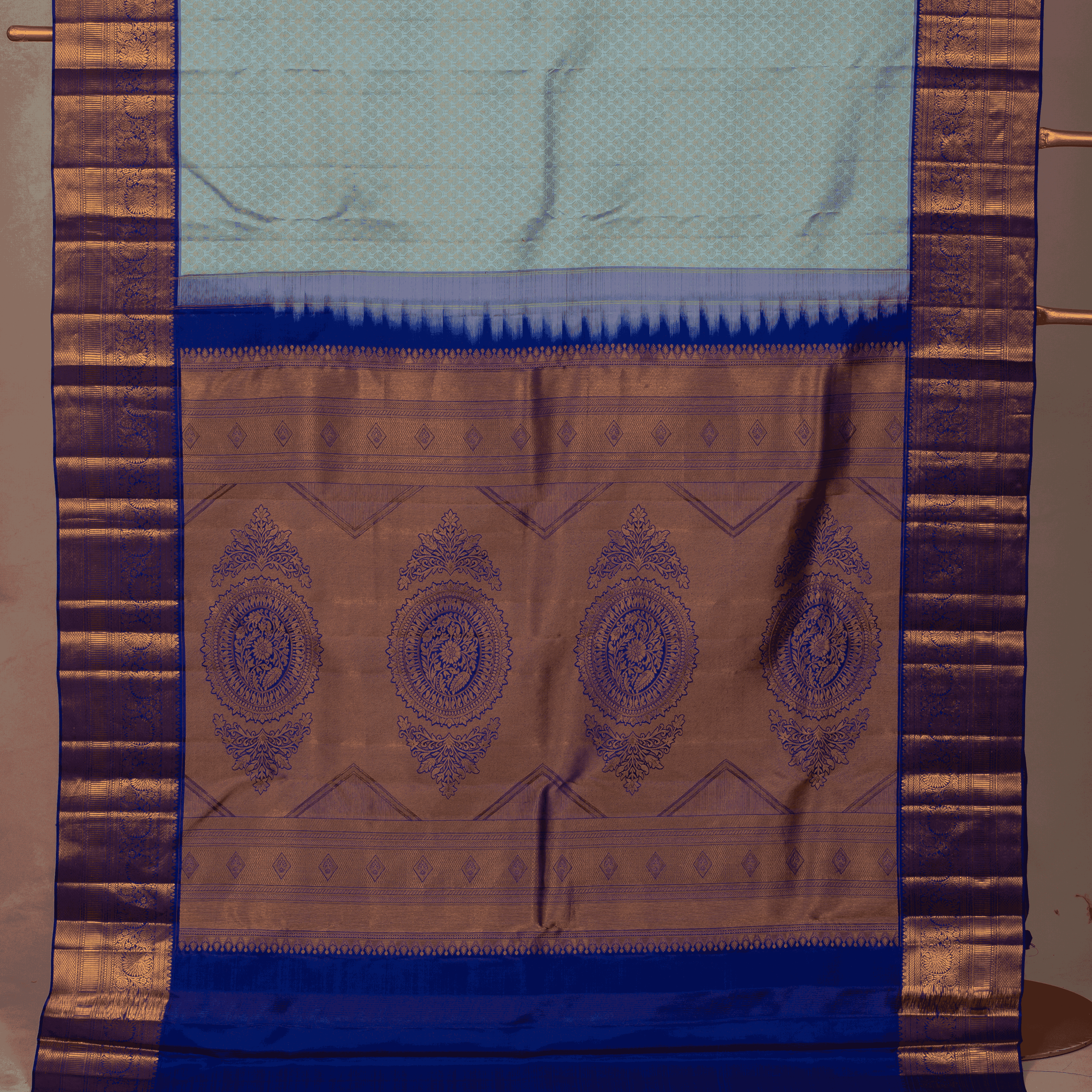 Elegant Sky Blue-Violet Embossed Saree