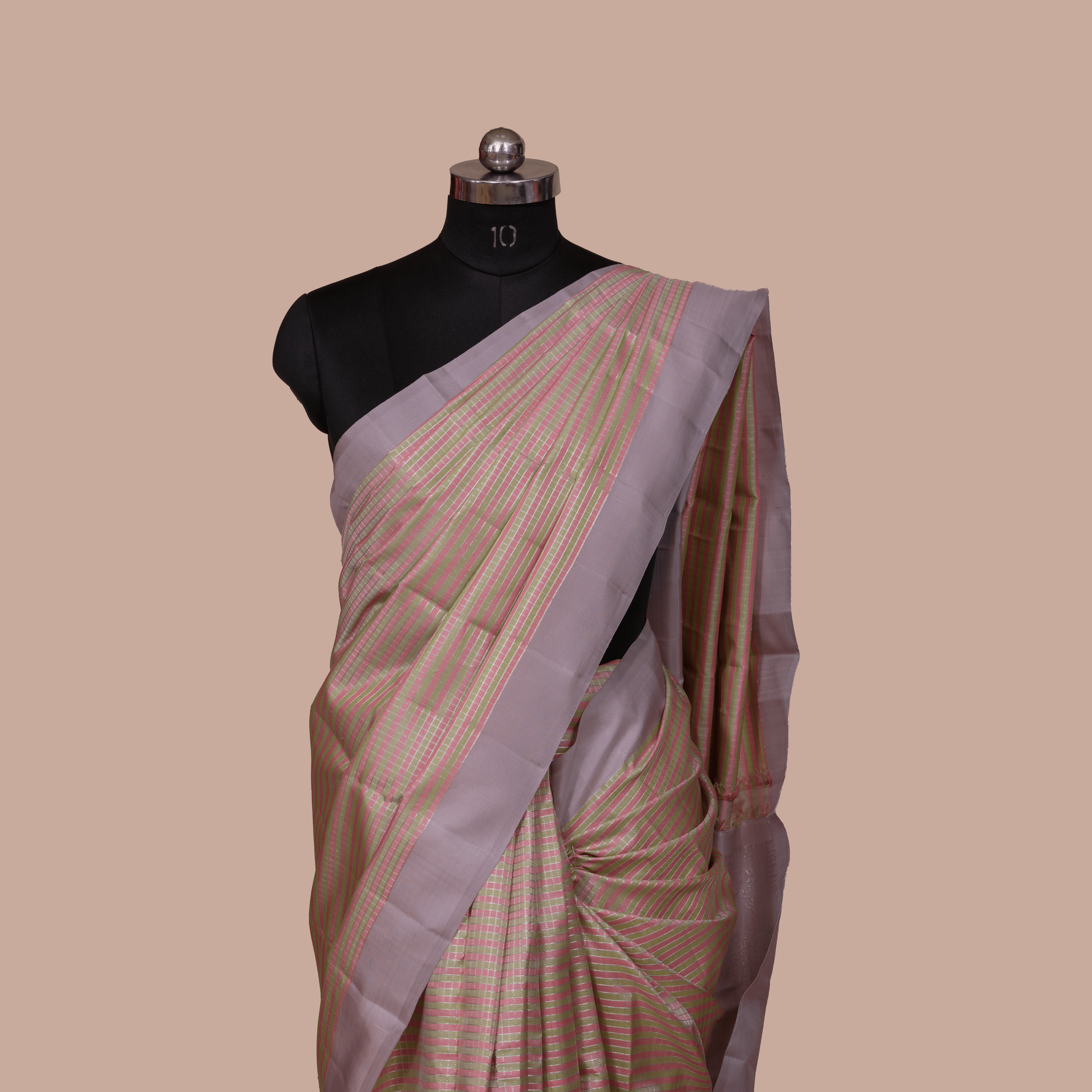 Half White Saree with Lines Design & Light Violet Border