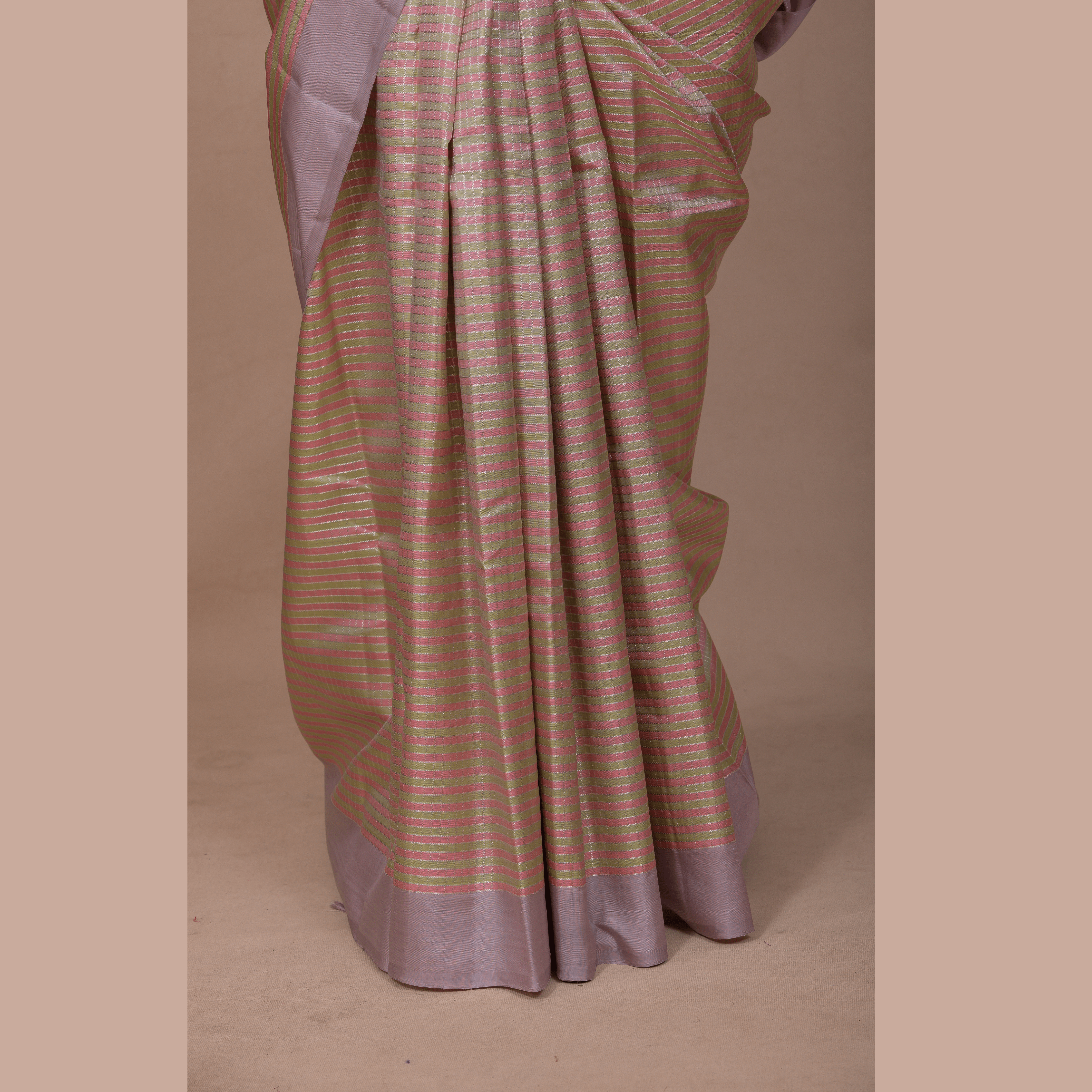 Half White & lines Body Design Light  Violet Border With Unstiched Blouse