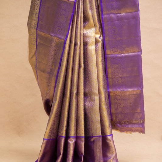 Lavender & Gold tissue with lavender body and lavender border with unstitched blouse