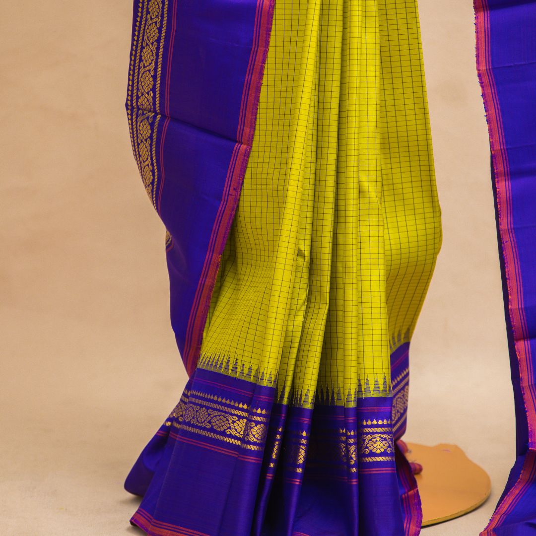 Lime Green Saree with Unstitched Blouse