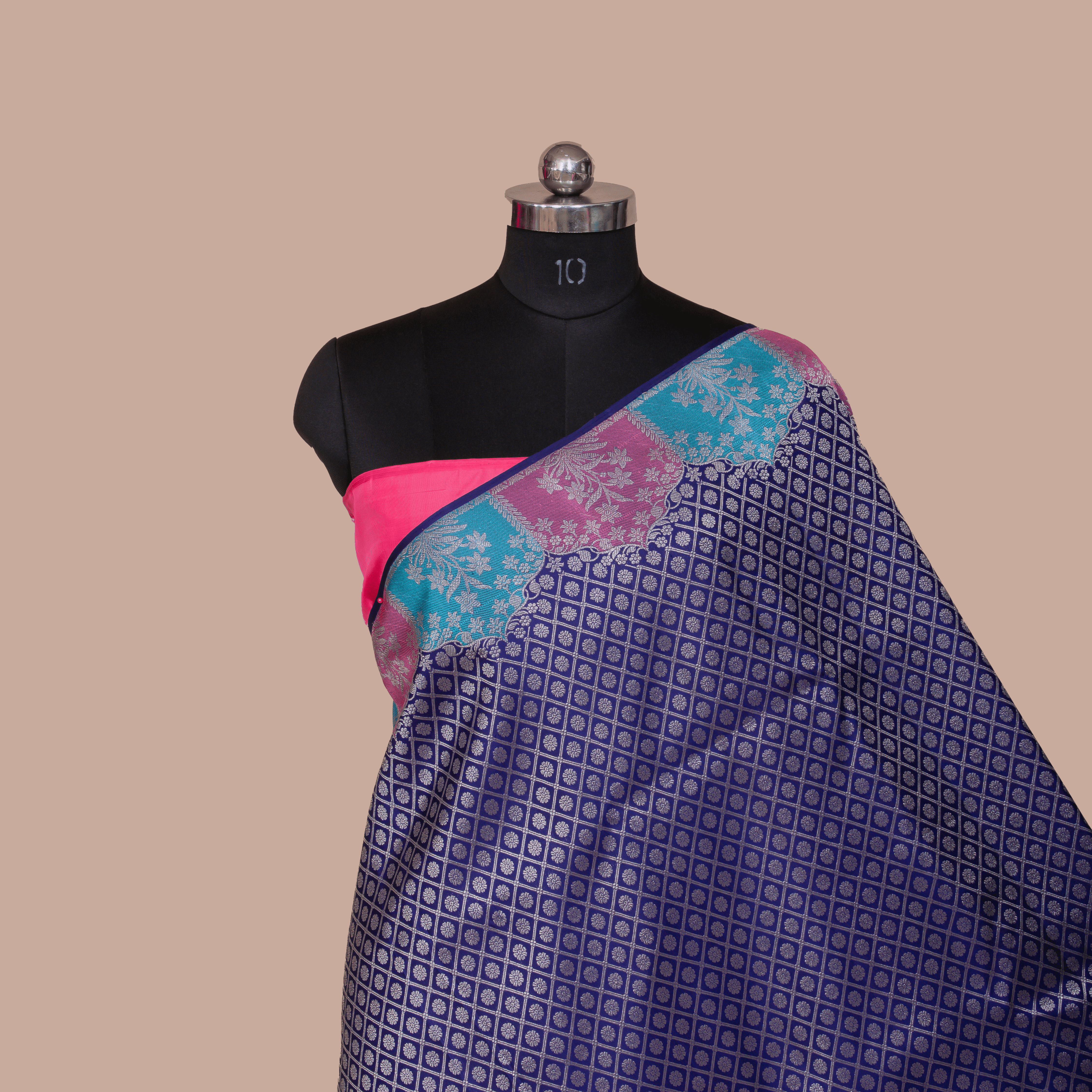 Embossed Butto Design Navy Saree