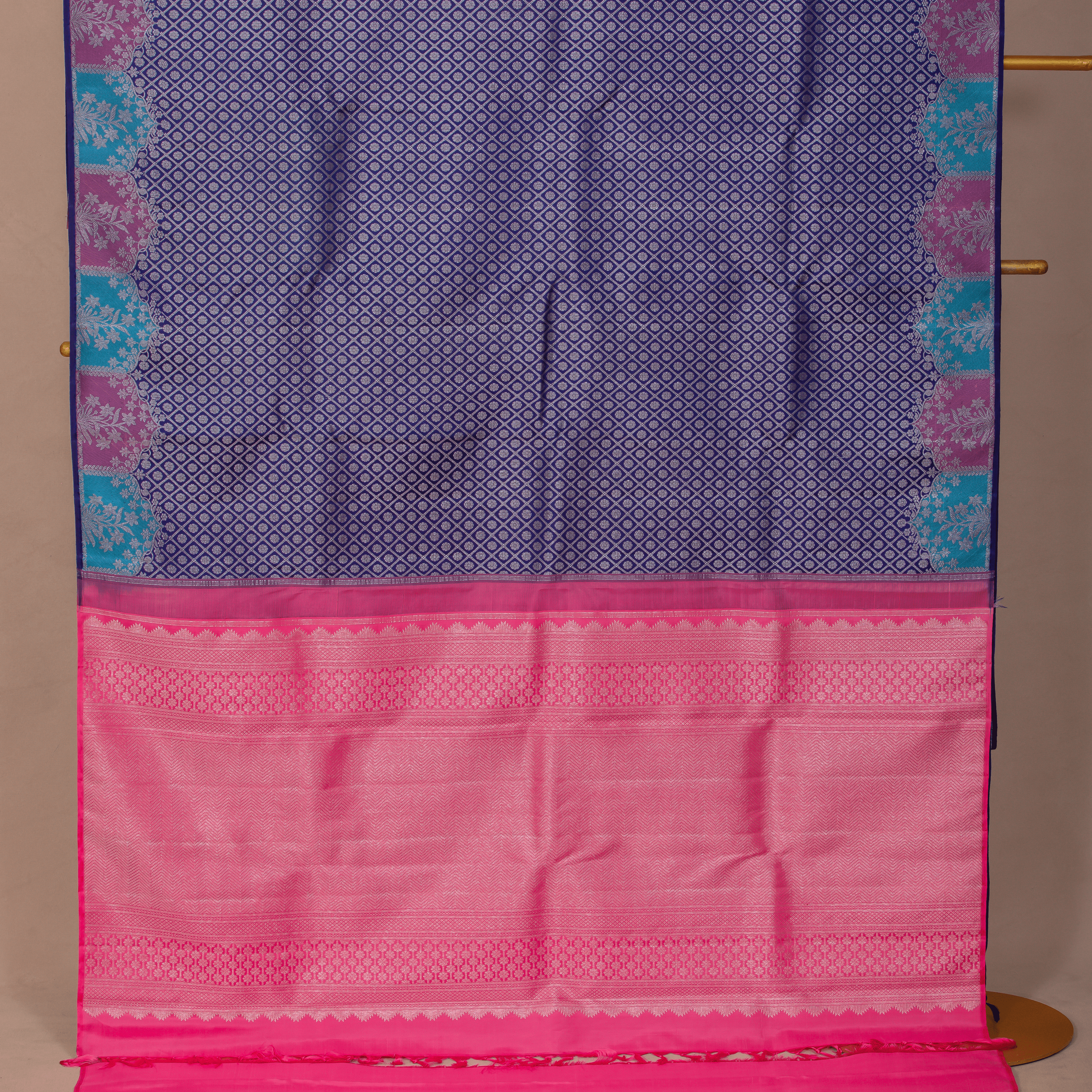 Navy Blue Saree with Embossed Buttas & Twisting Border