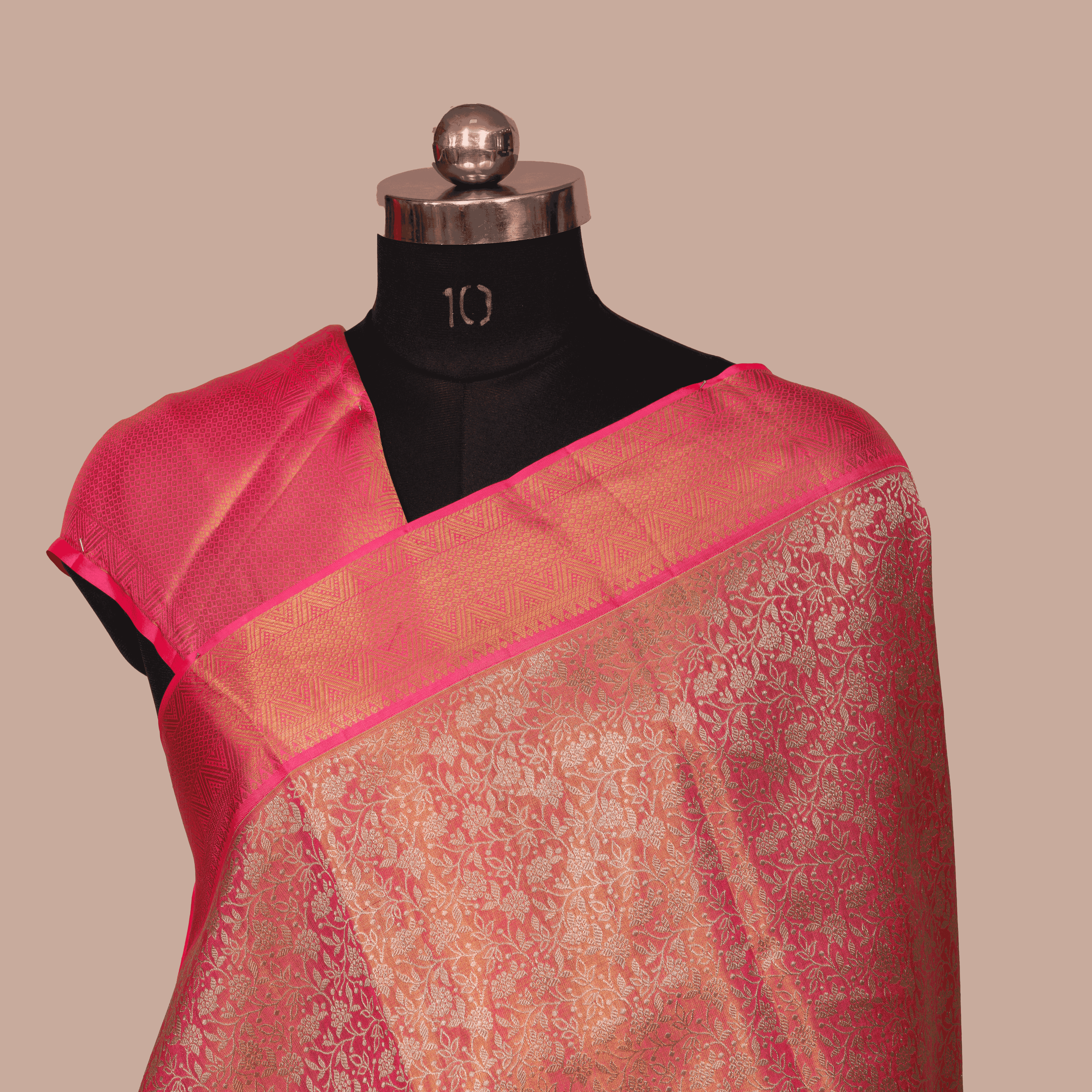 Pink Saree with Long Matching Border