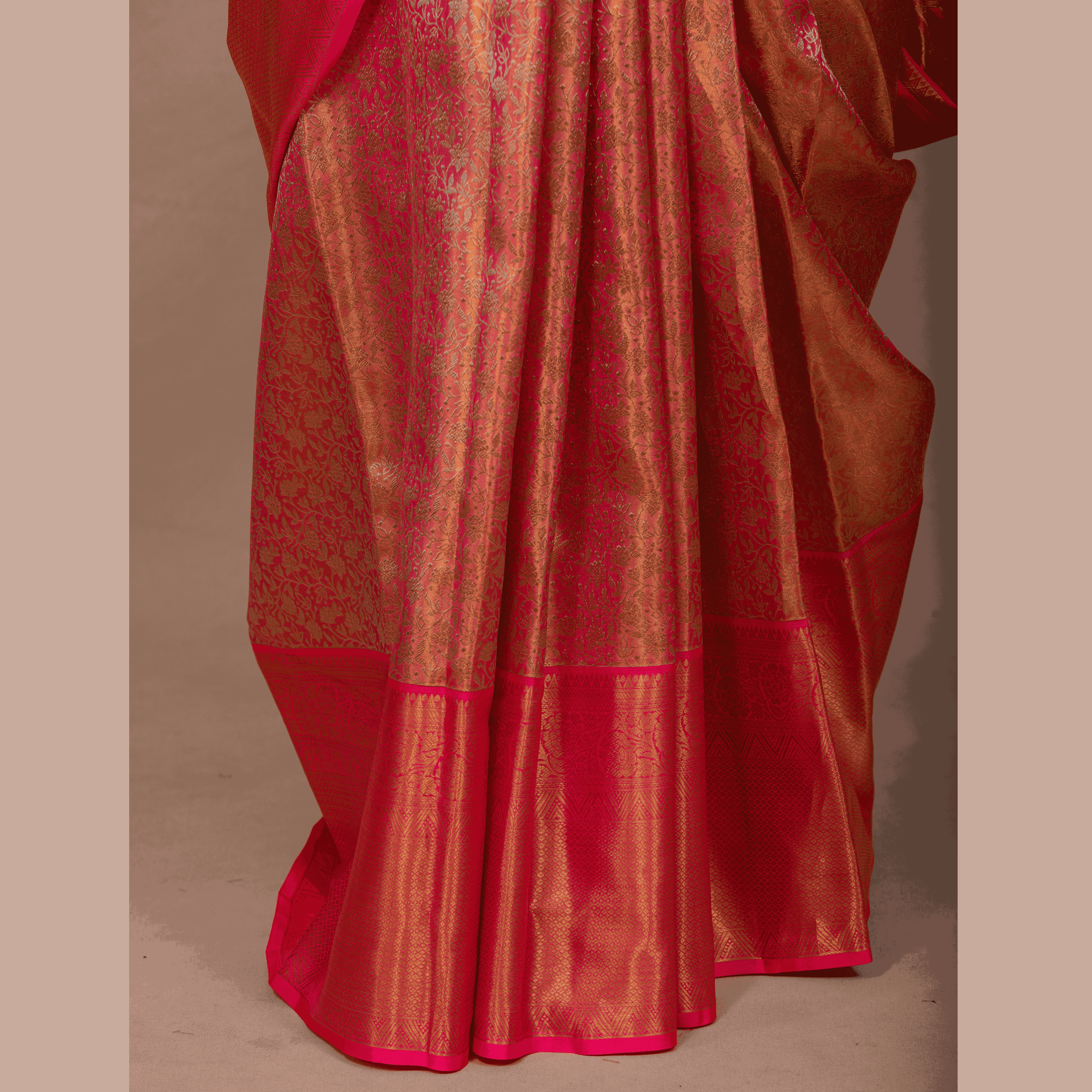 Pink Saree with Long Matching Border