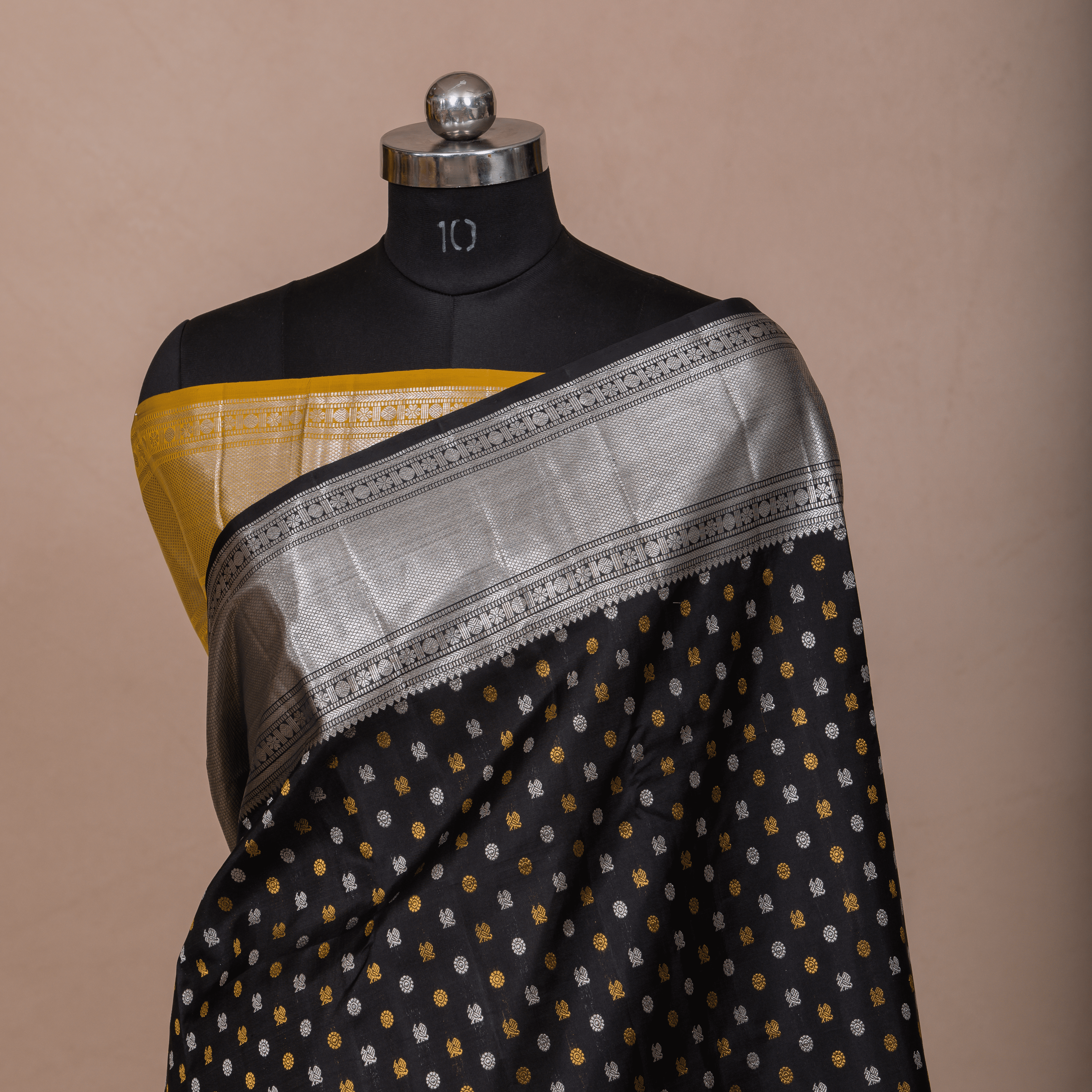 Black & White Saree with Gold Short Border