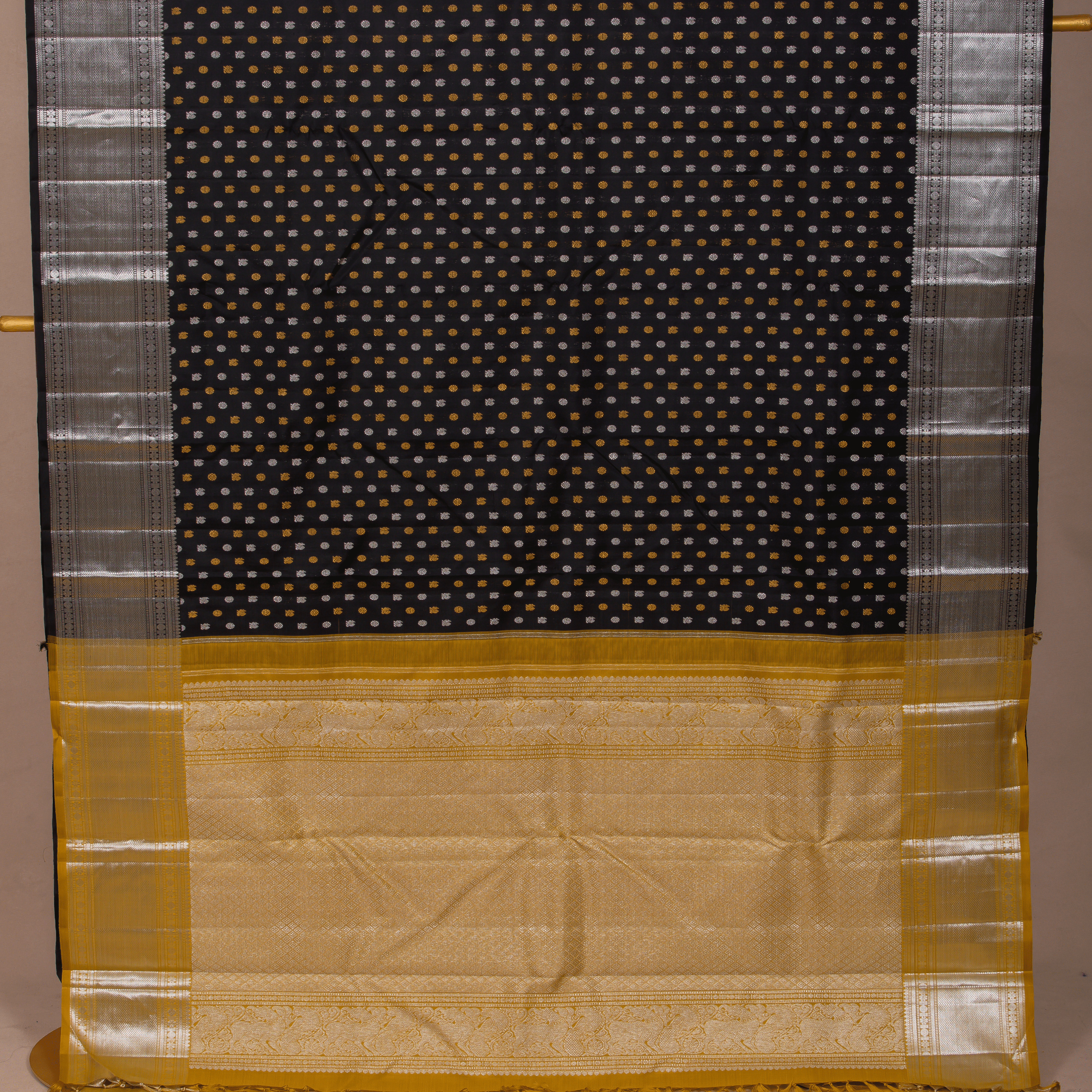 Black & White Saree with Gold Short Border