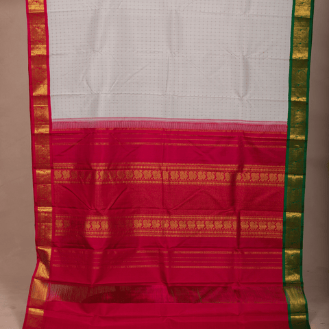 White & Embos Body Design & maroon Short Border With Unstiched Blouse
