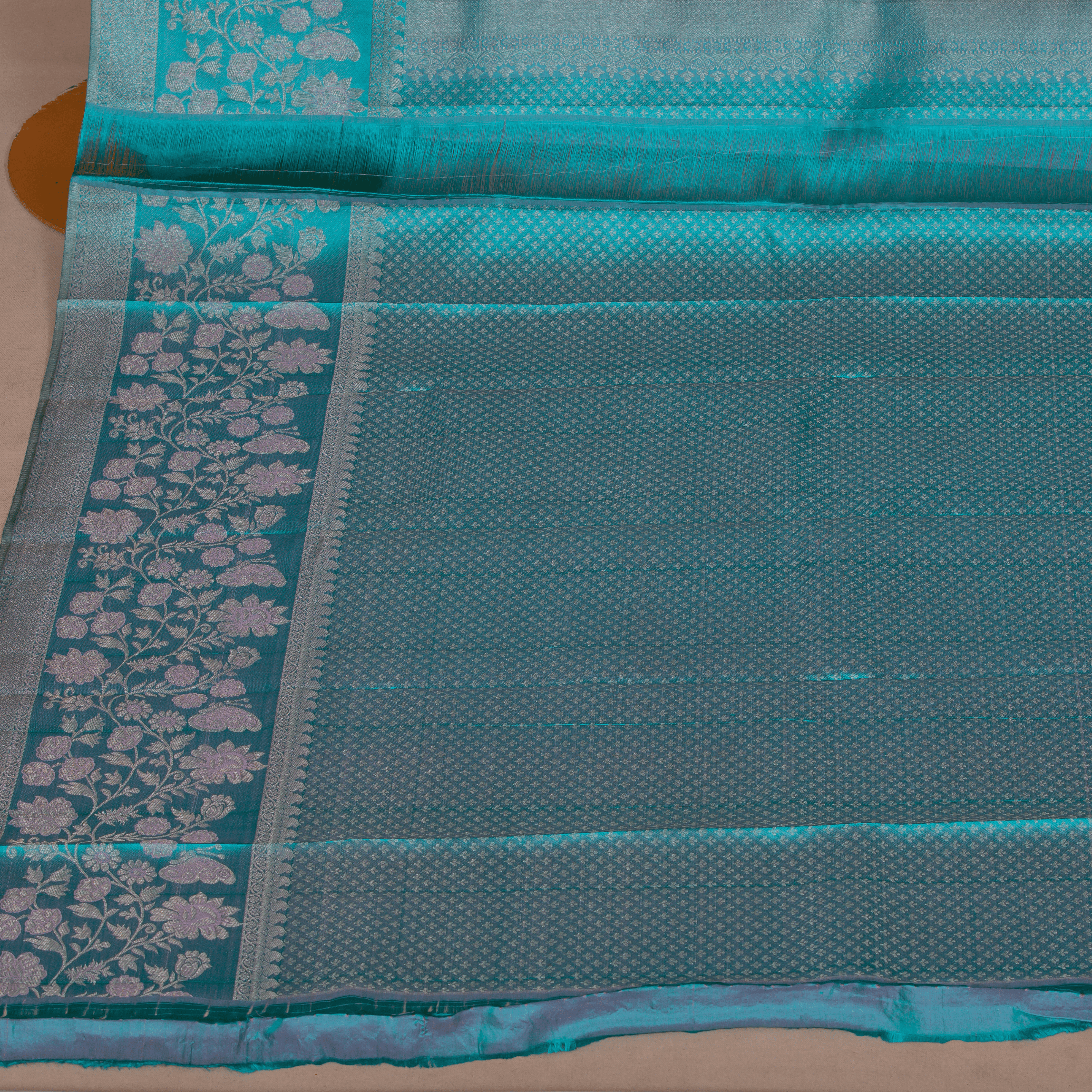 Elegant Sky Blue Silver Checked Saree