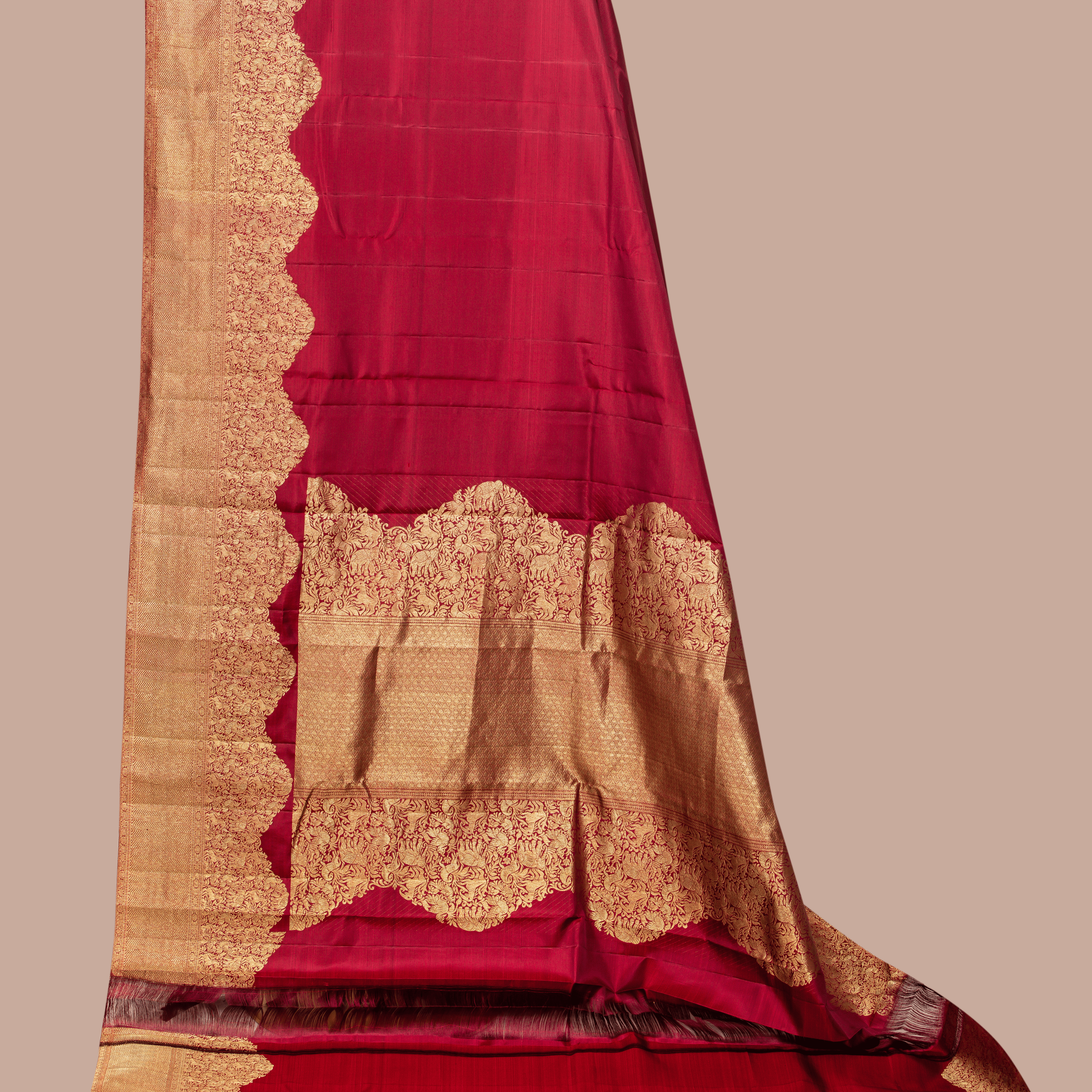 Maroon & Plain Wave Body Design & Long Maroon Border With Unstiched blouse