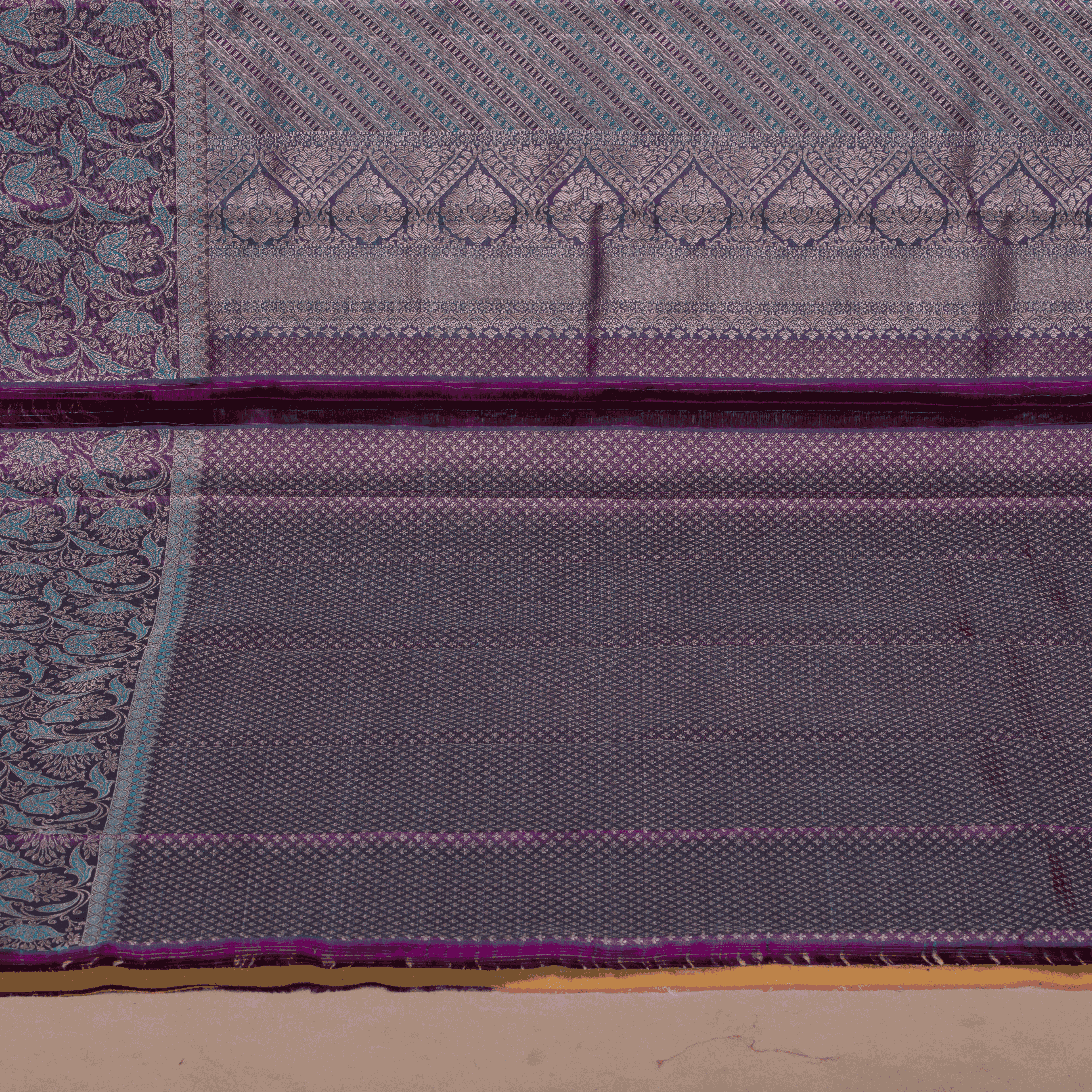 Celestial Emboss – Sky Blue Saree with Silver-Violet Edge