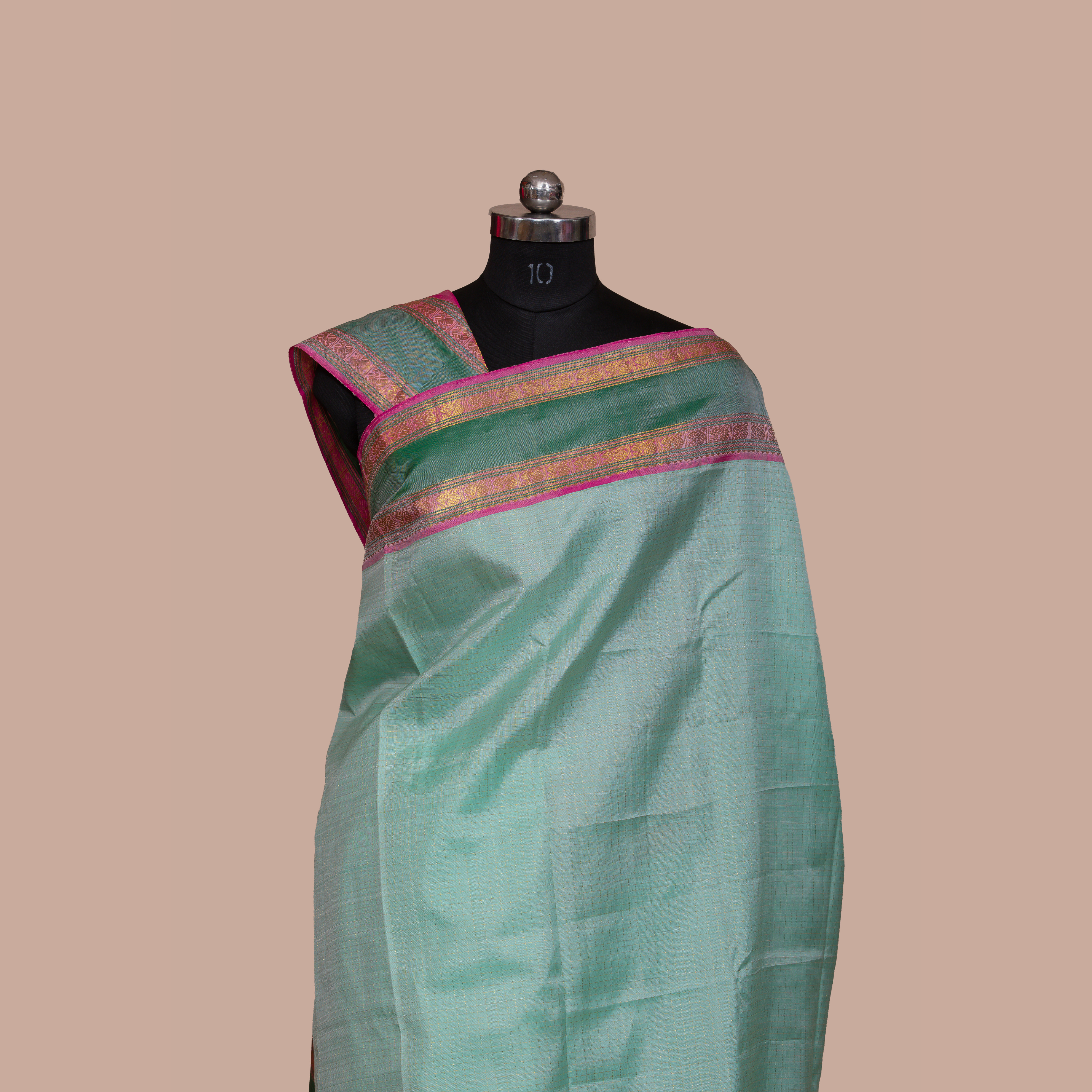Elegant Seafoam Green Checked Saree