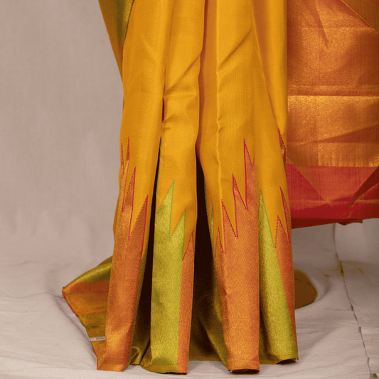 Yellow & Embos Body design & Raising Border with Unstiched Blouse