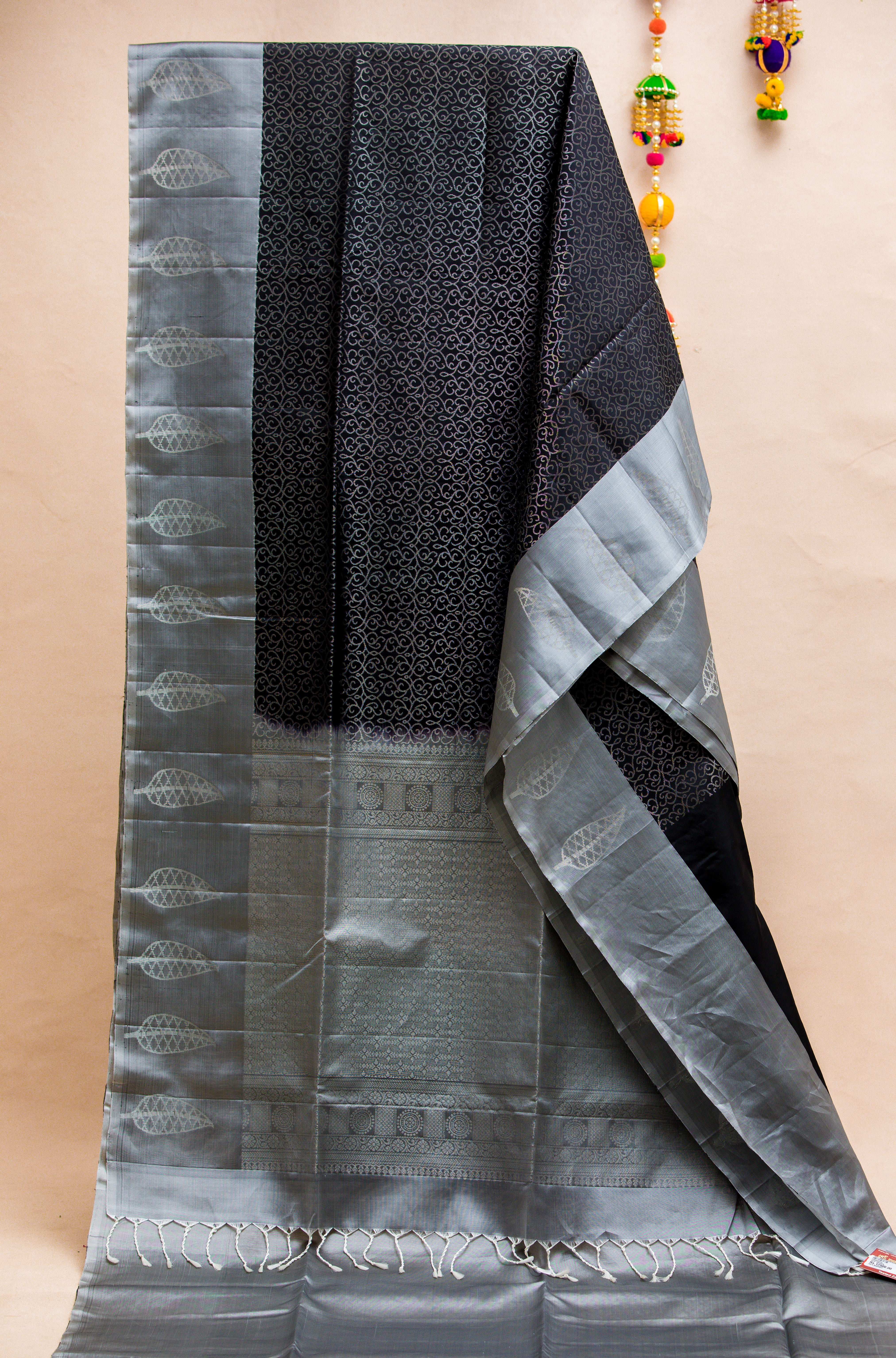 Black with Gray Border with Unstitched Blouse