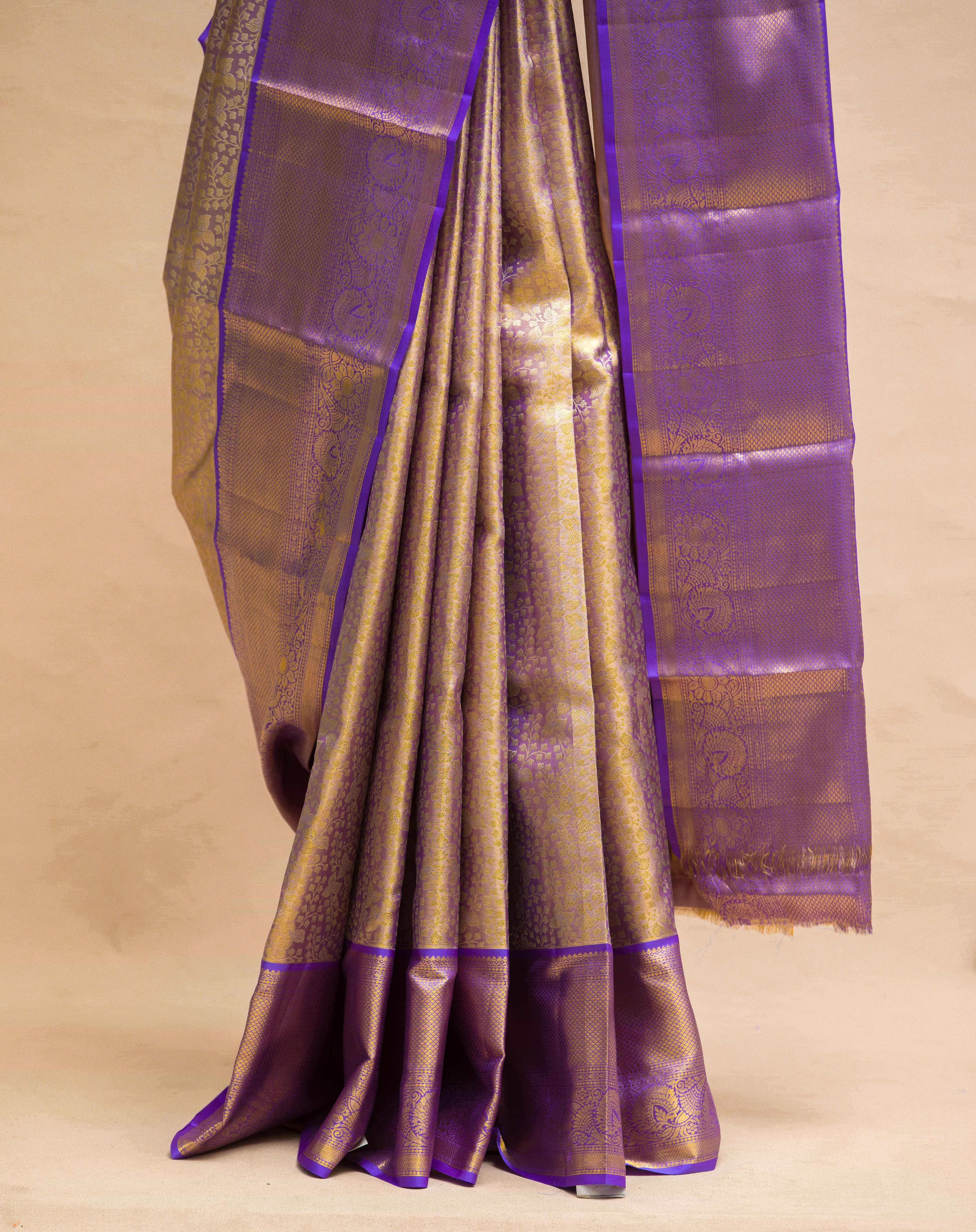Lavender Saree with Gold Tissue Body