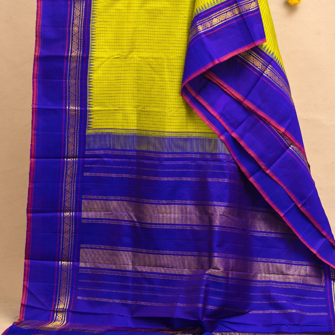 lime green with blue border with unstiched blouse