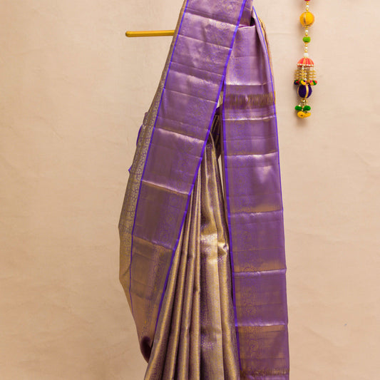 Lavender & Gold tissue with lavender body and lavender border with unstitched blouse