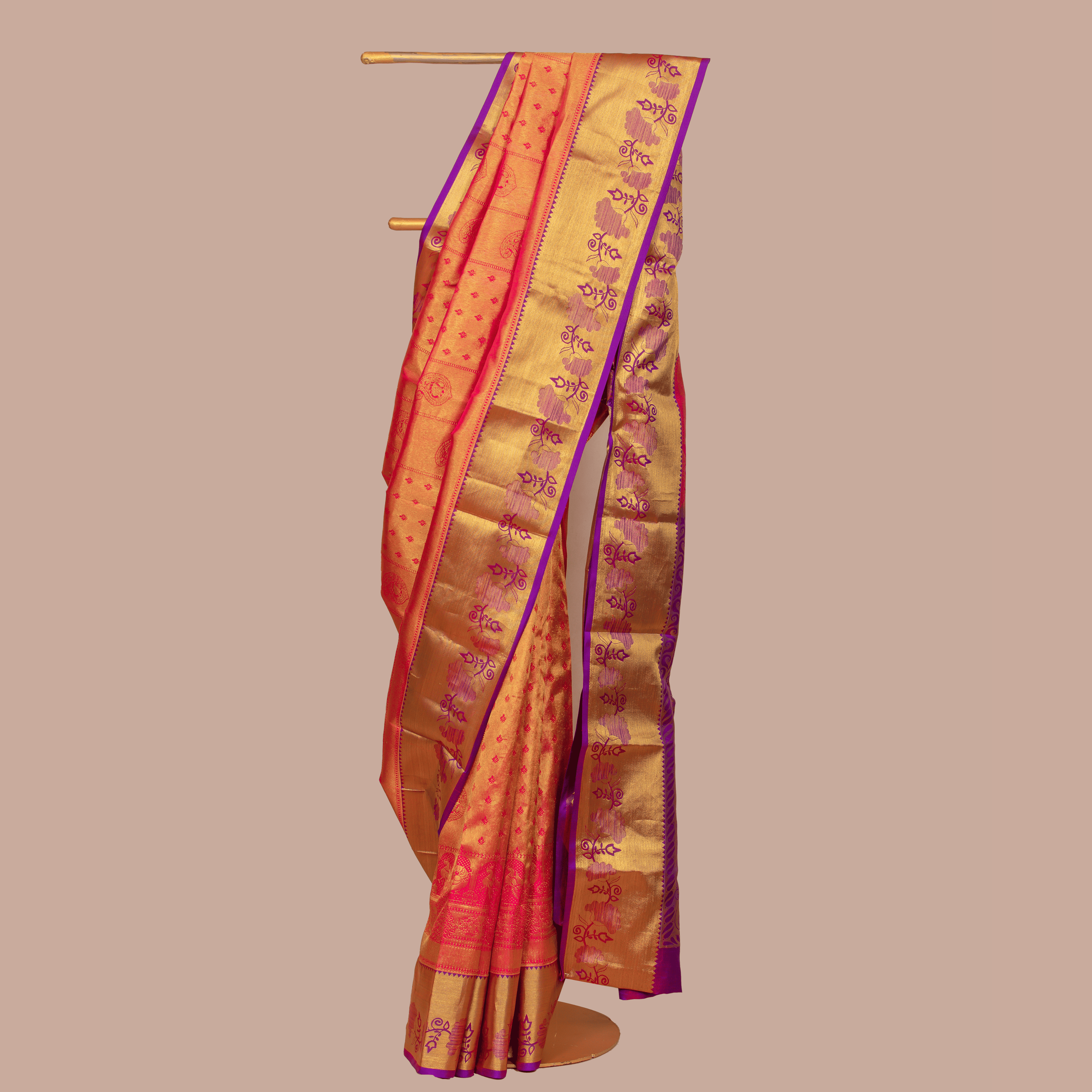 Traditional Ramar Kalyanam Pink-Orange Saree