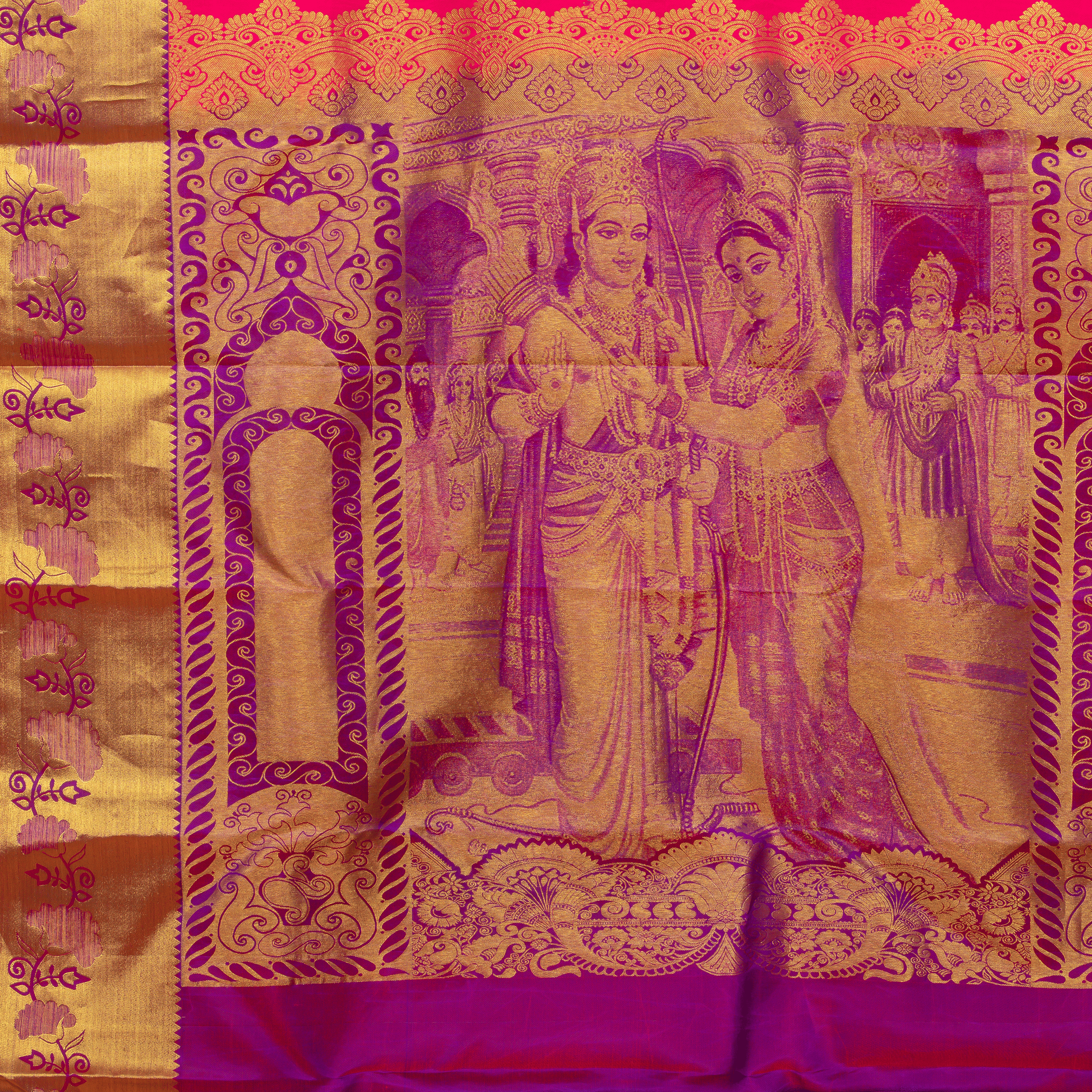 Traditional Ramar Kalyanam Pink-Orange Saree