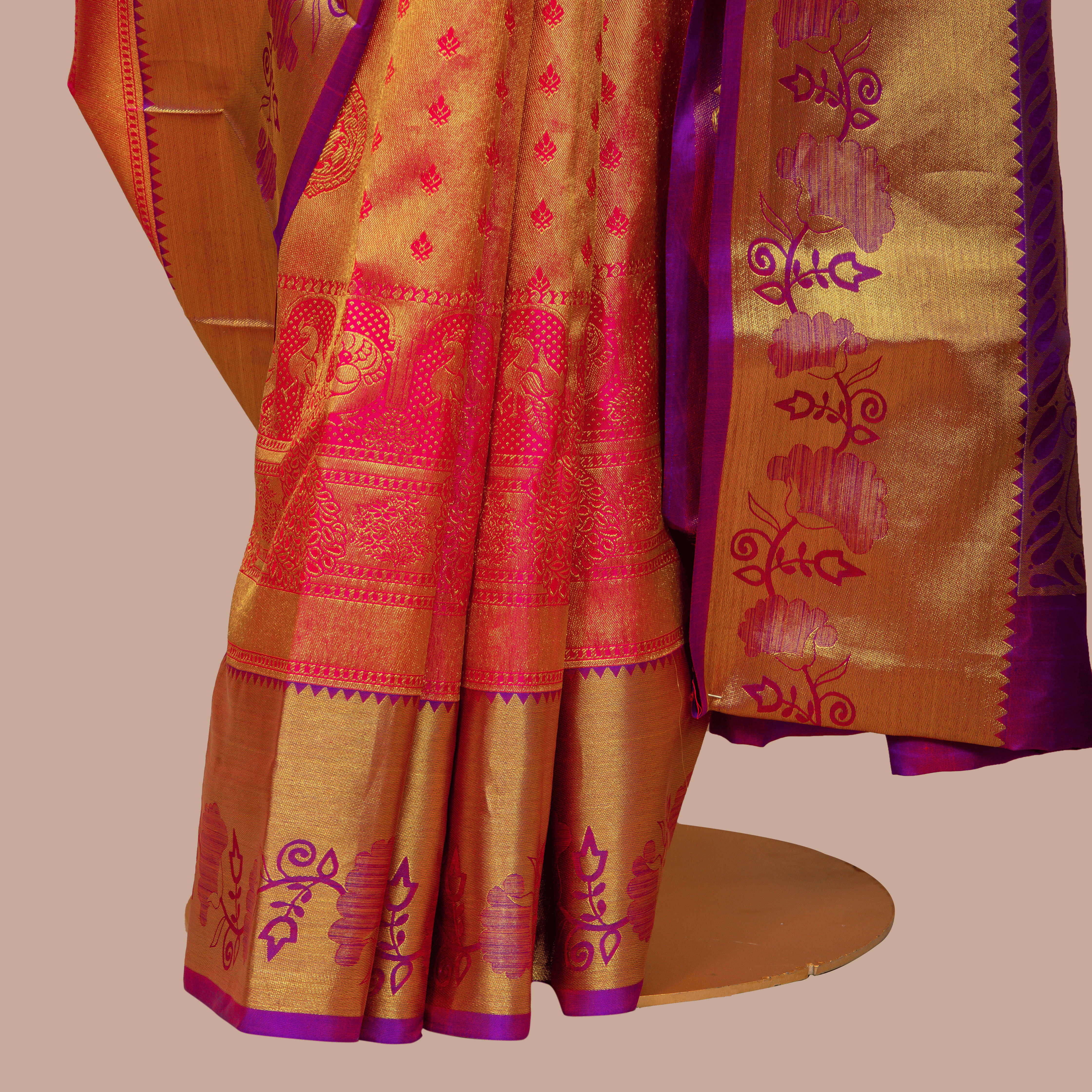 Pink & Orange with ramer kalayanam design & violet Long Border Unstriched Blouse