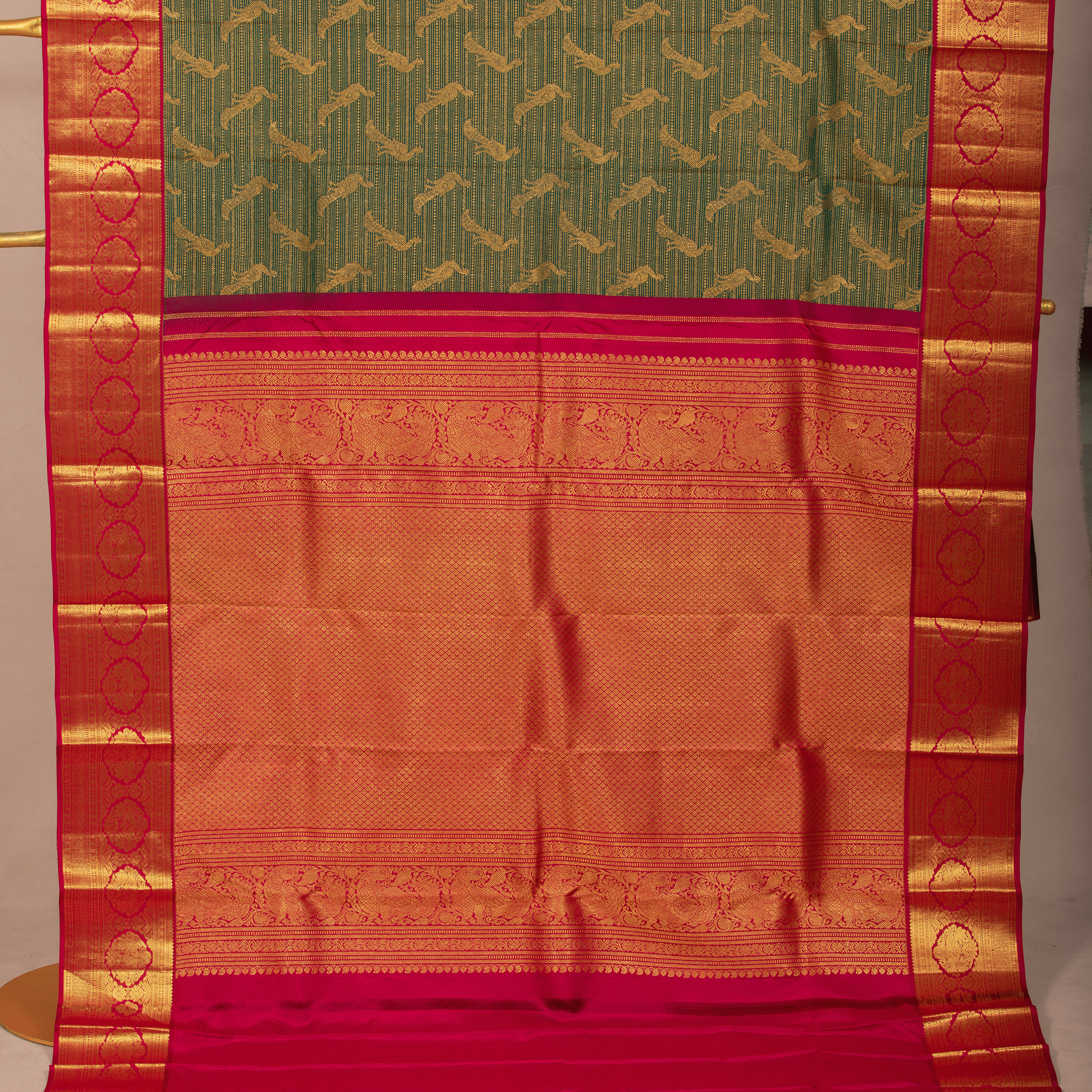 Elegant Bottle Green Peacock Design Saree