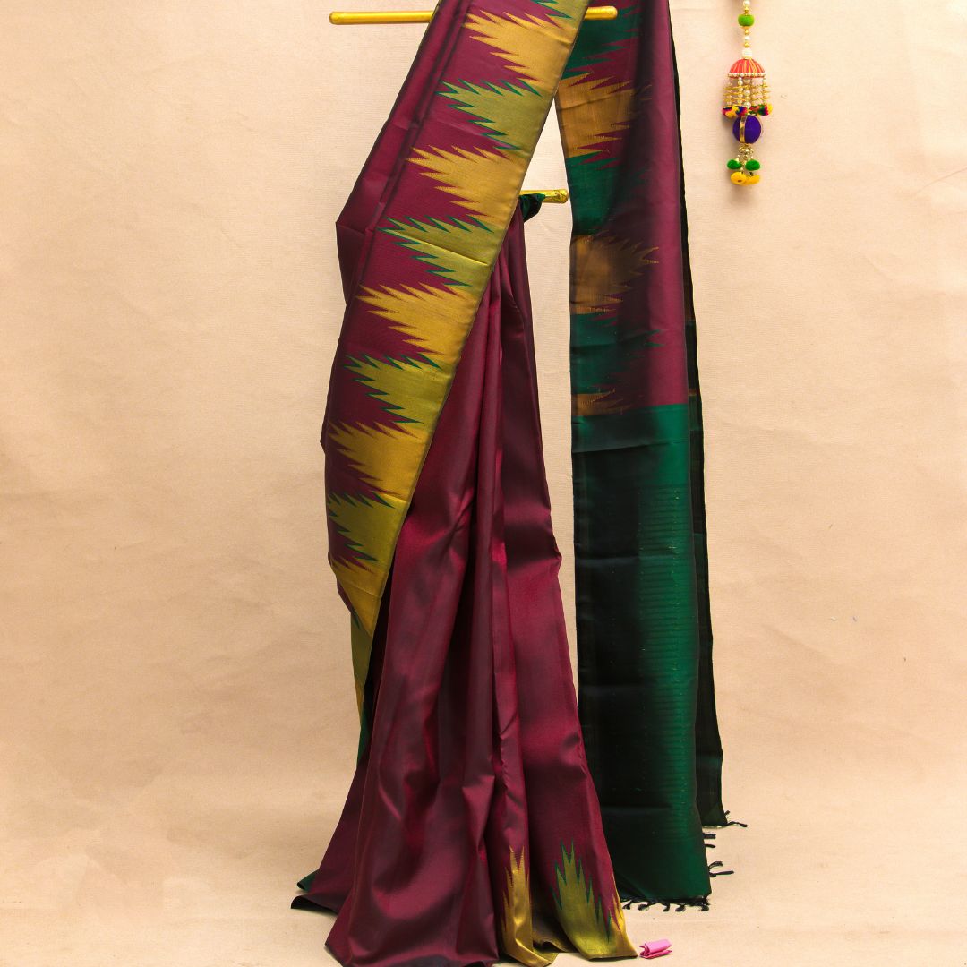 Elegant Temple Border Saree – Maroon