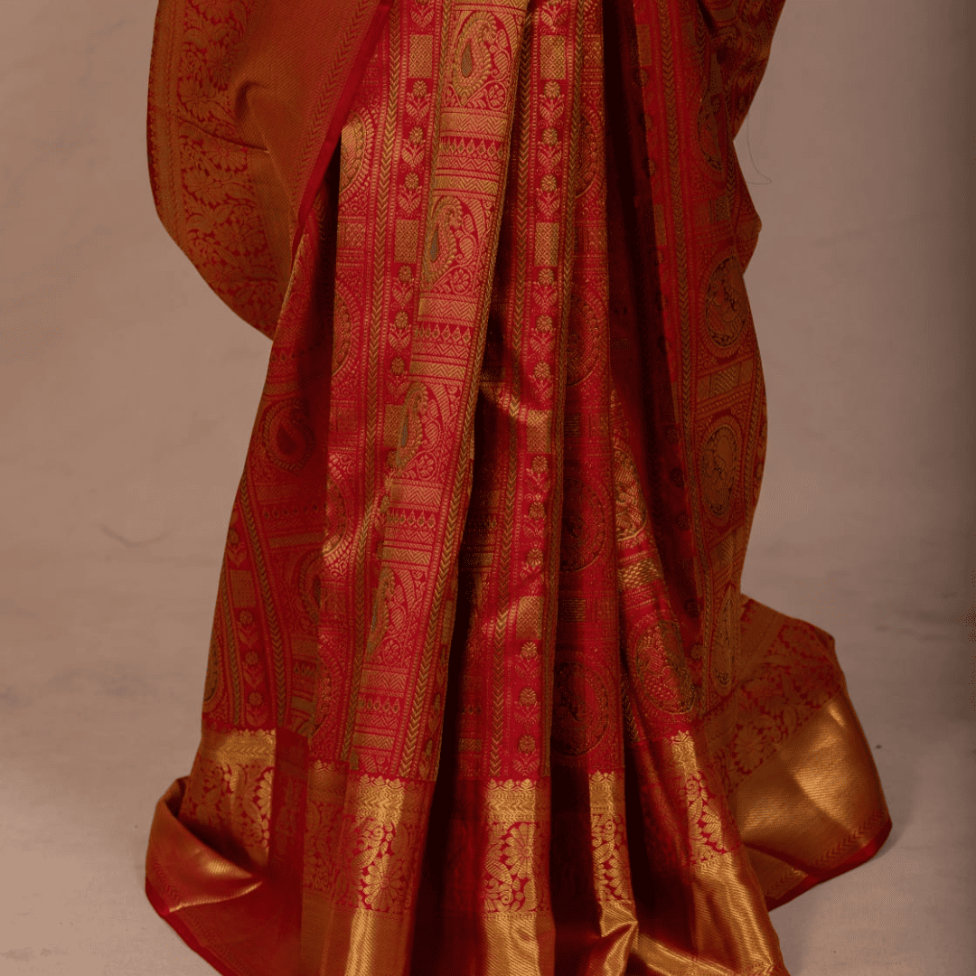 Maroon Saree with Gold Emboss & Long Border