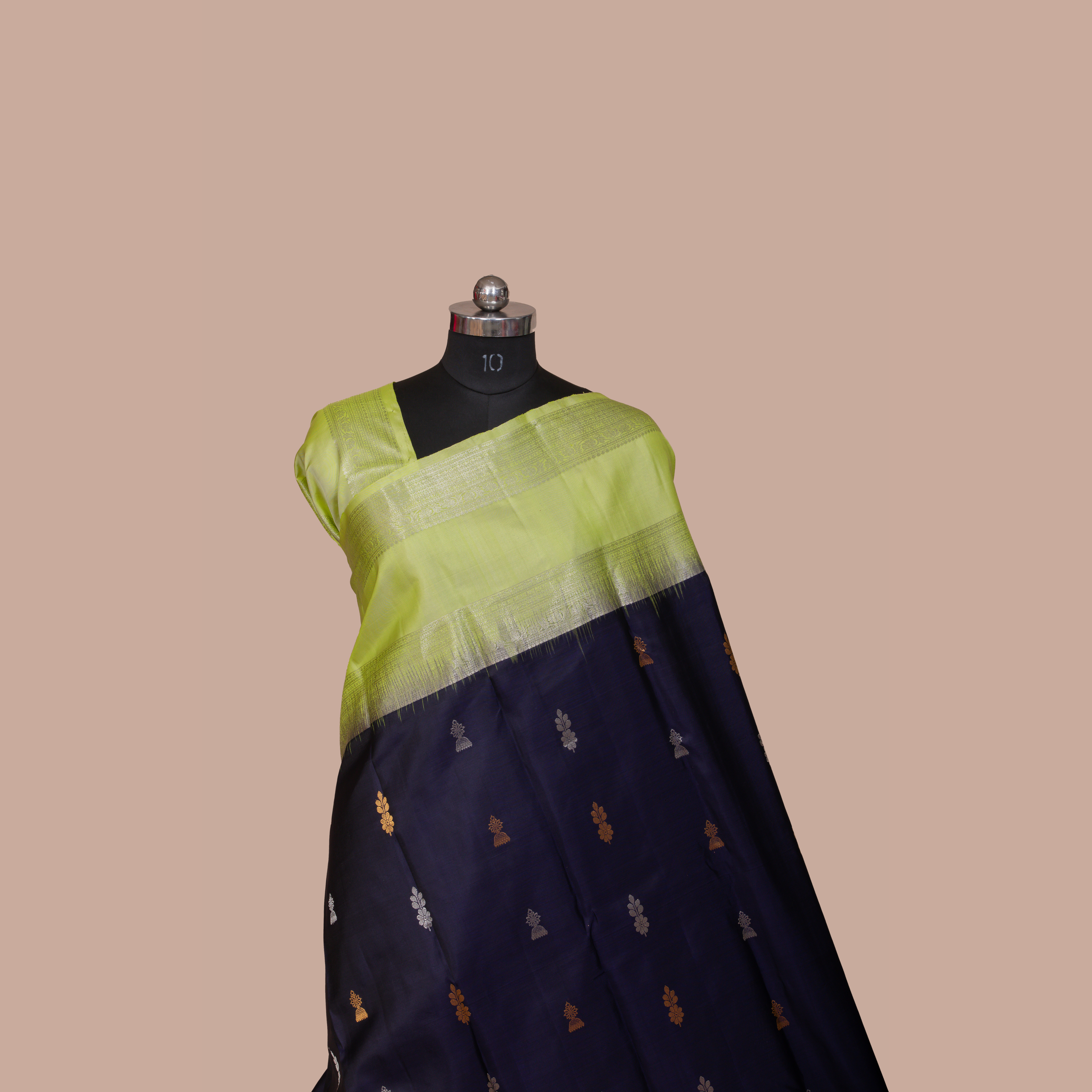 Navy Blue & Pista Green Saree with Puttas