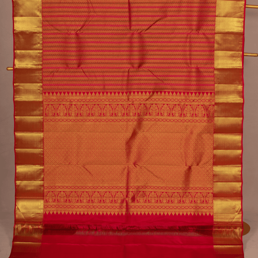 Rani Pink & Embos leaves & vertical Body Design & medium Border With Unstiched Blouse