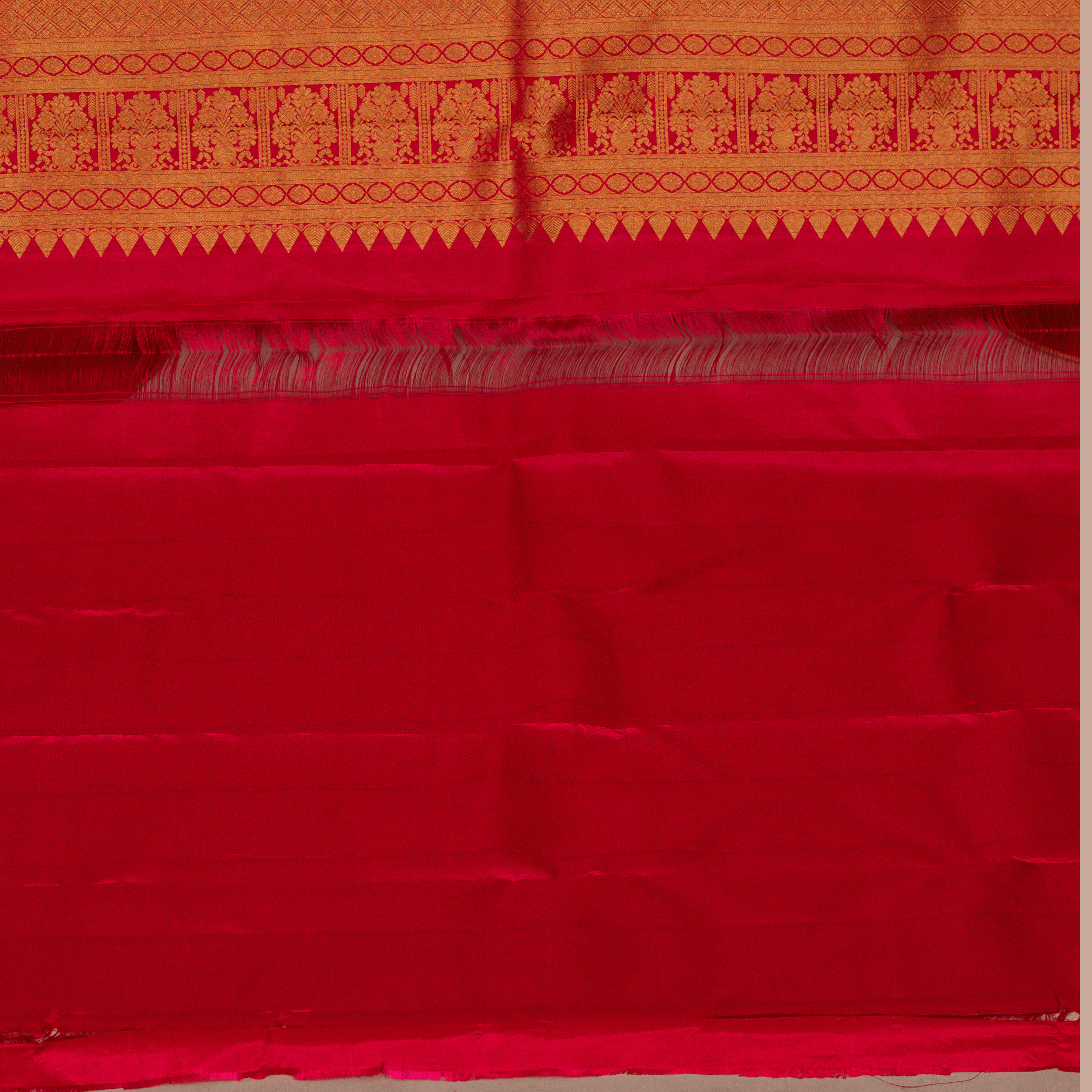 Rani Pink Embossed Leaf Saree with Medium Border