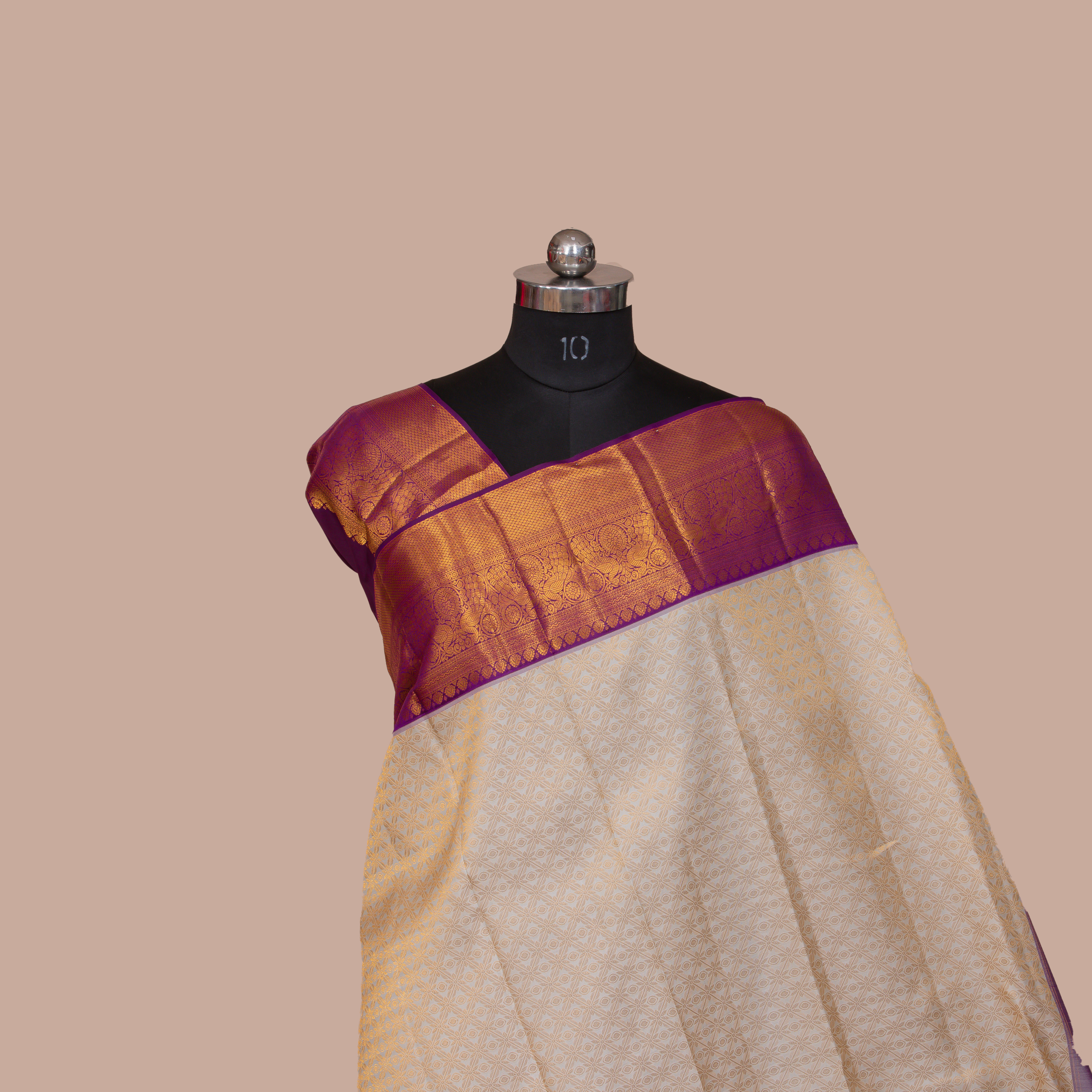 Half White Saree with Lavender Border