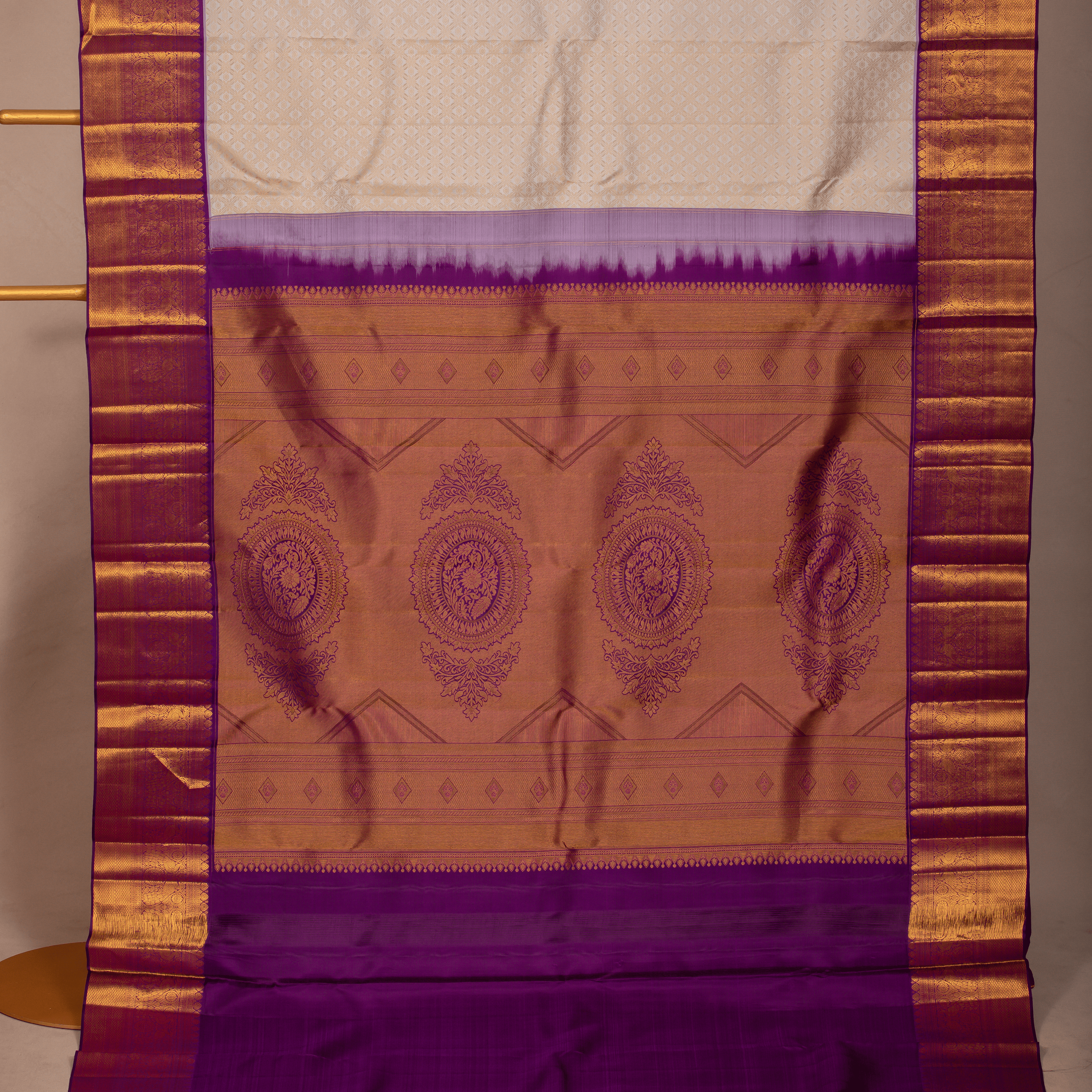 Half White Saree with Lavender Border