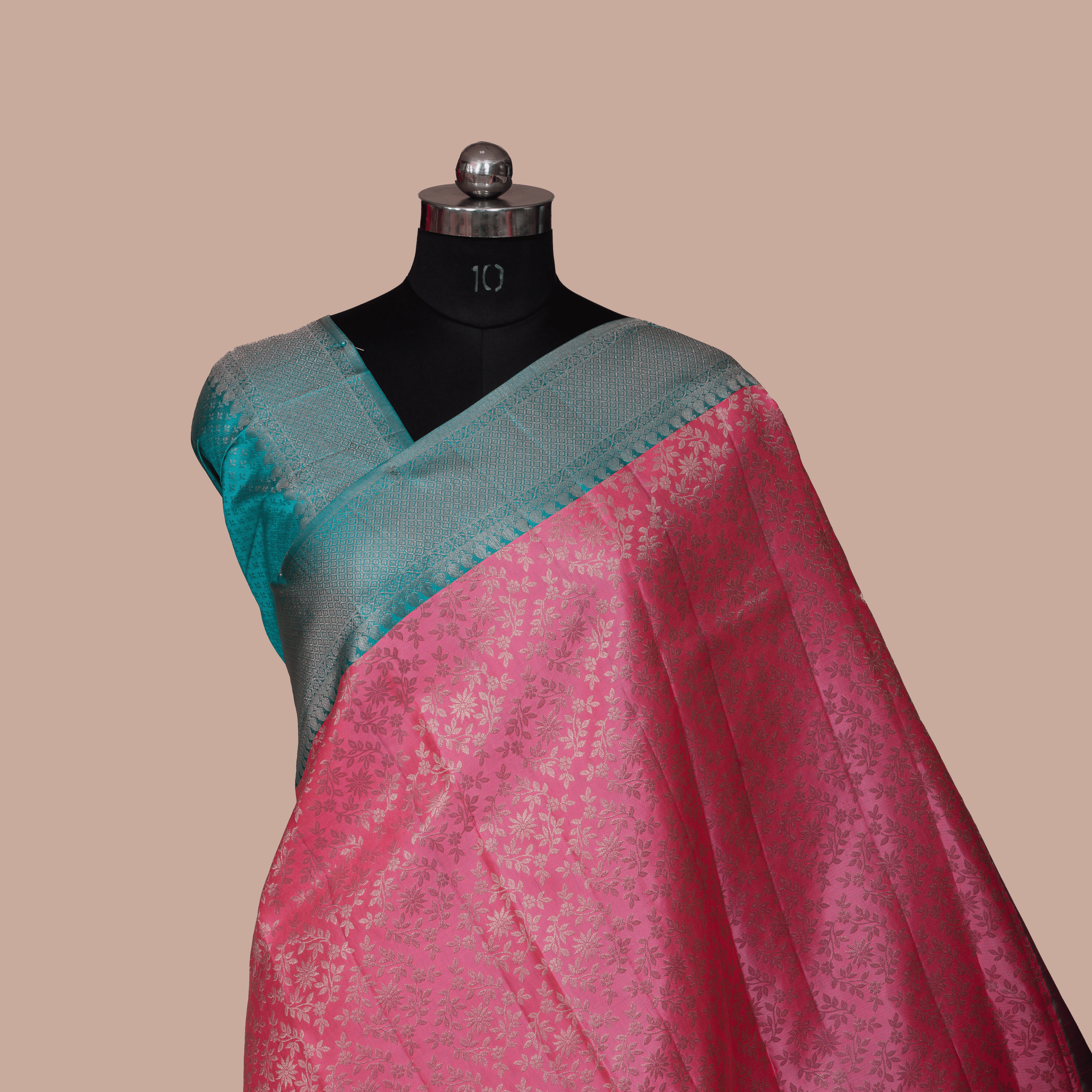 Georgette Pink Saree with Sky Blue Emboss & Border